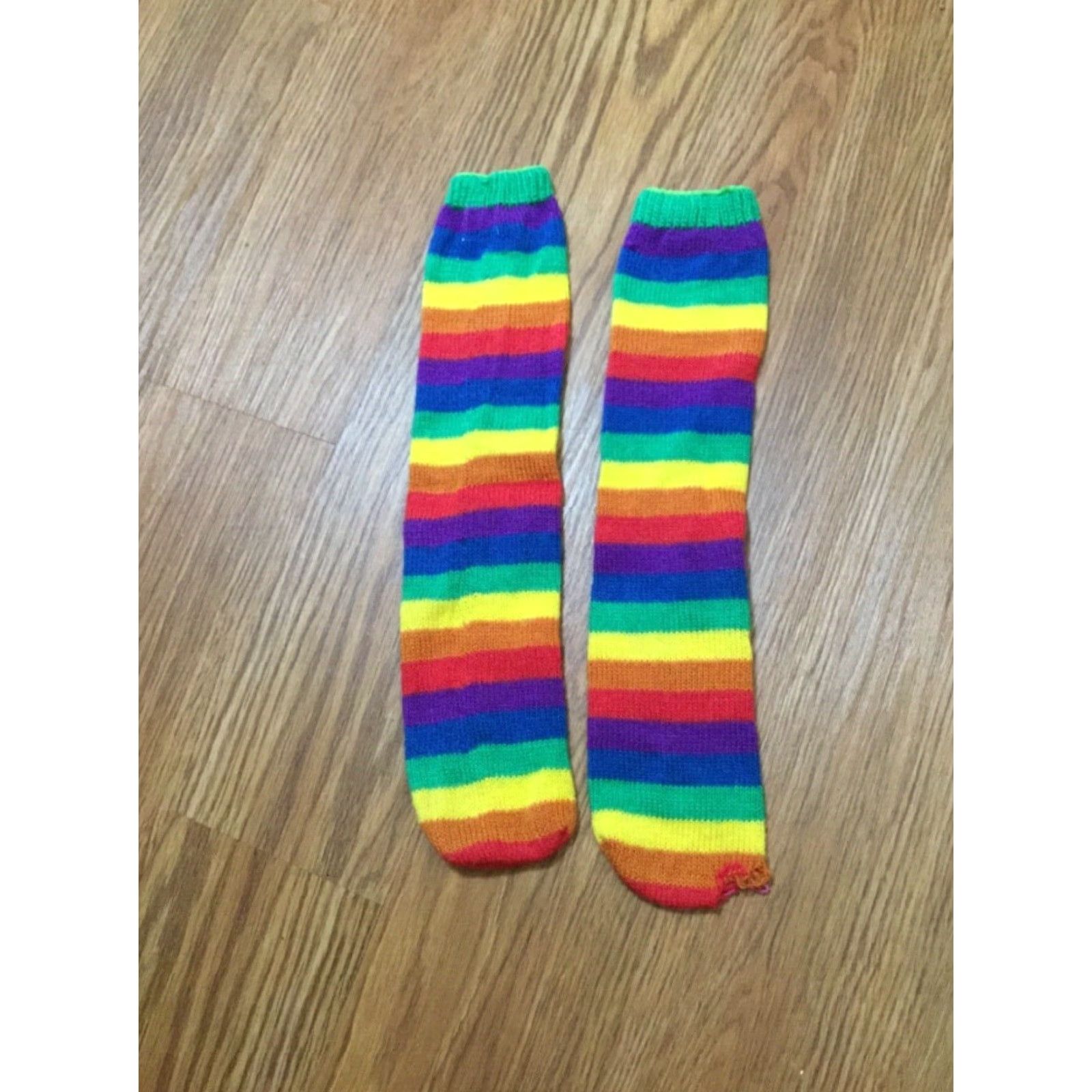 Vintage RAINBOW STRIPED OVER KNEE SOCKS Adult Unisex One Size Neon Clown Pattern Everyday Wear Size ONE SIZE - 7 Thumbnail