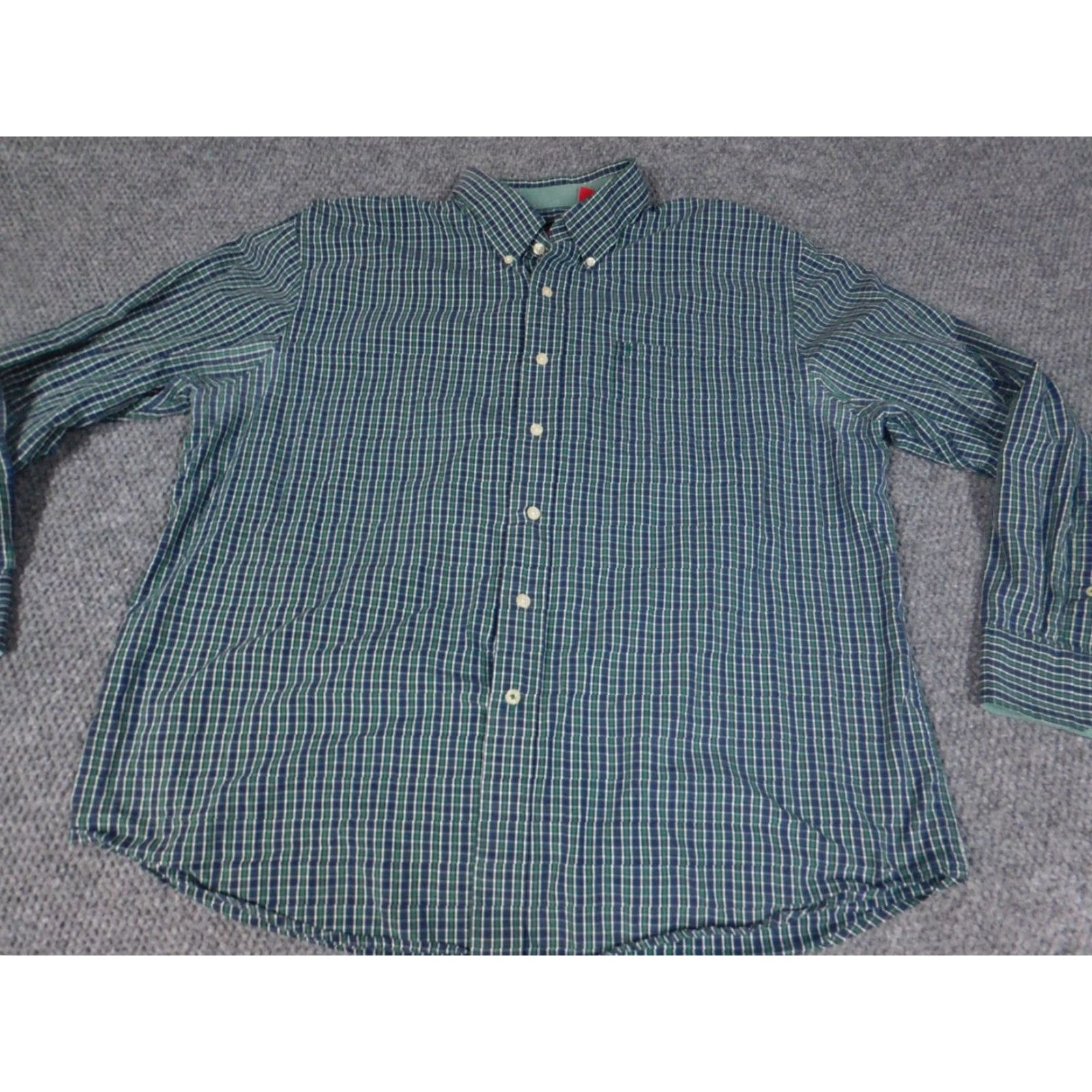 Izod IZOD Mens Shirt XL Green Plaid Button-Down Knit Cotton Long Sleeve Casual Regular Men Mens Girls Size US XL / EU 56 / 4 - 3 Thumbnail