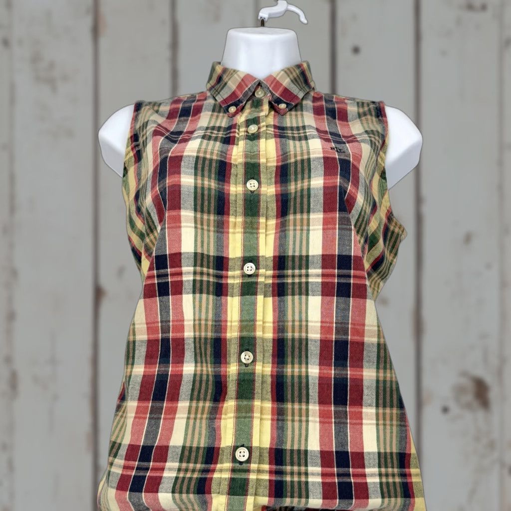 Ralph Lauren Lauren Ralph Lauren Shirt Womens 12P Petite Multicolor Plaid Sleeveless Button-Up Logo Size XL / US 12-14 / IT 48-50 - 1 Thumbnail