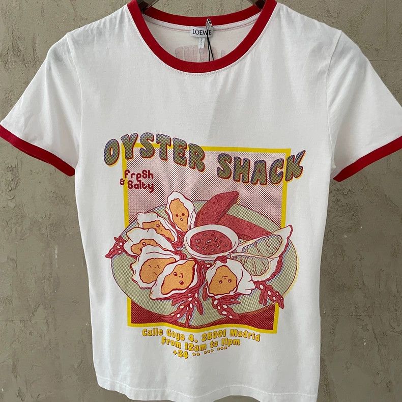 Loewe LOEWE White oyster platter printed red border short sleeve Size XS / US 0-2 / IT 36-38 - 2 Thumbnail