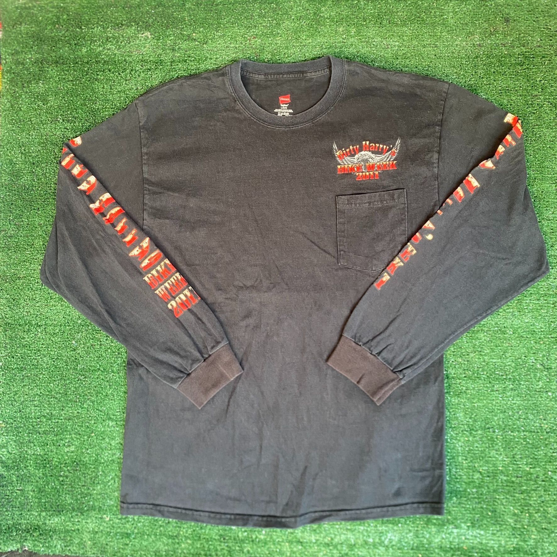 Hanes Vintage Y2K Bike Week Shirt Black Punk Biker Long Sleeve Tee Size US L / EU 52-54 / 3 - 1 Thumbnail