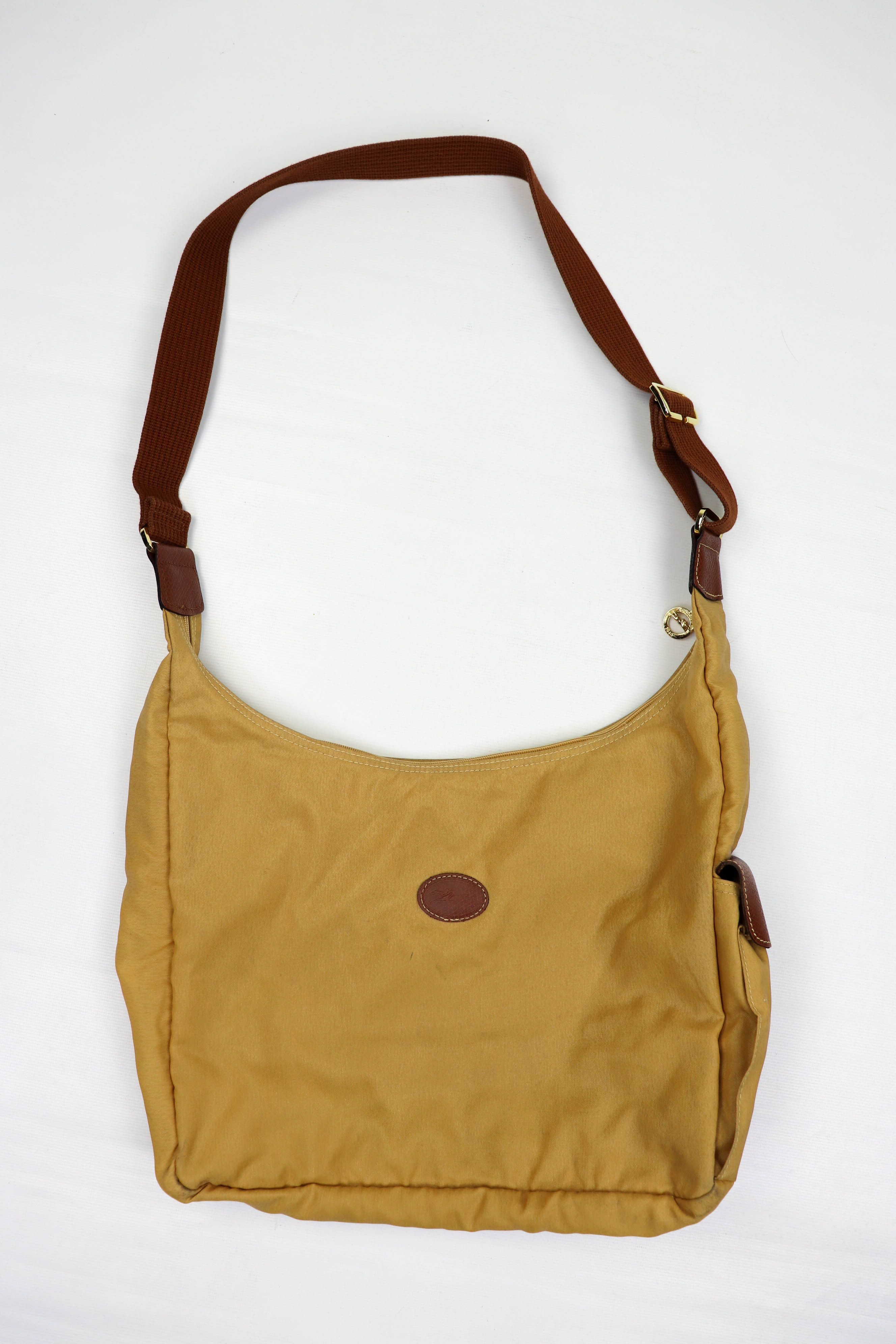 Longchamp Paris Y2K Vintage 90's Nylon Crossbody Shoulder Bag in Beige, Men's