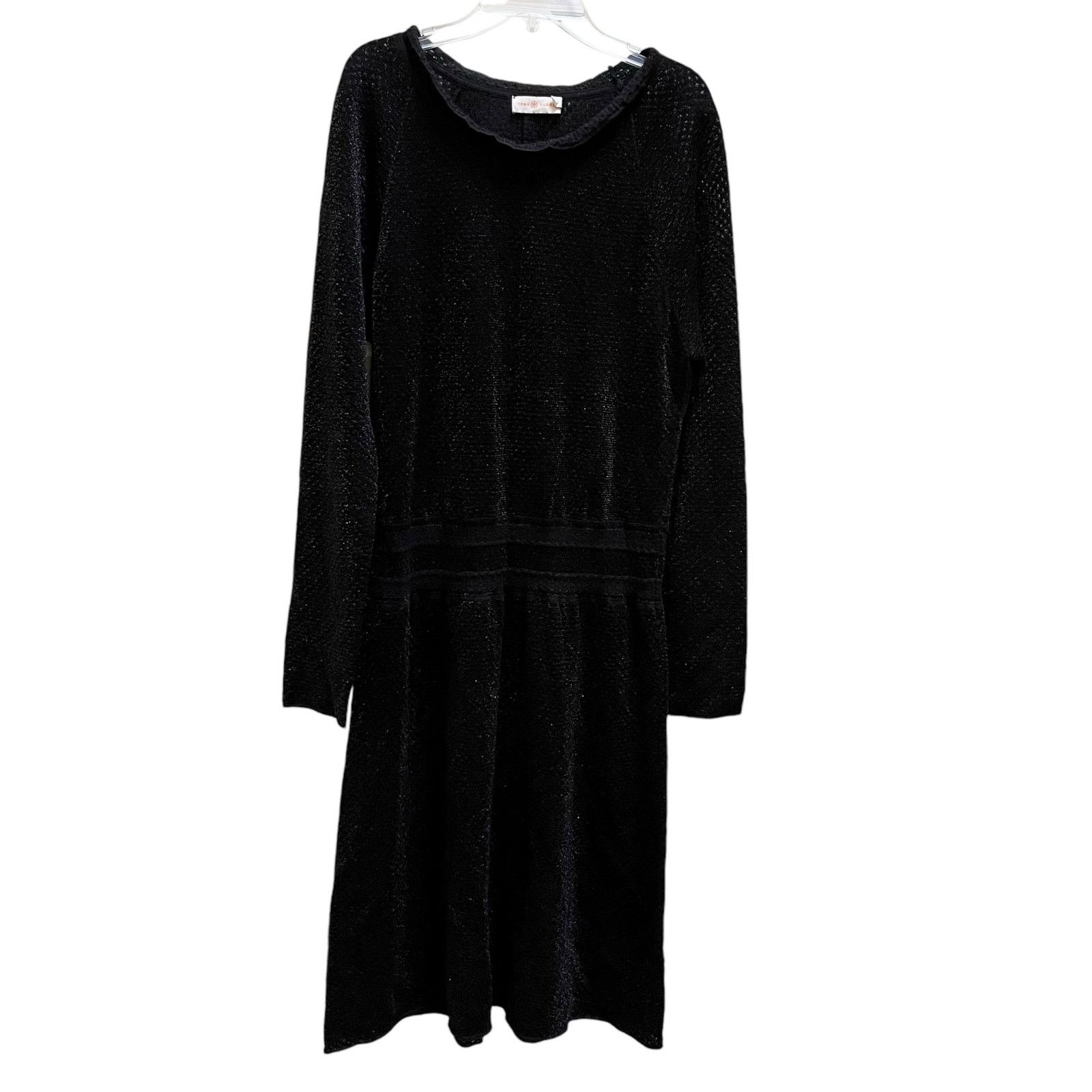 Tory Burch Black Isabelle Wool Metallic Sweater Dress Large