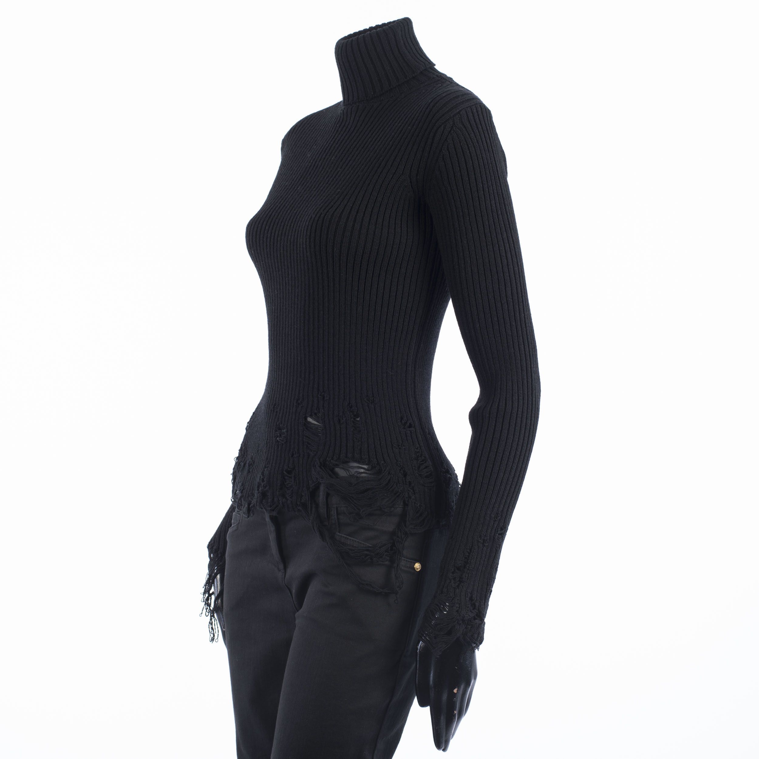 Balenciaga Distressed Long Sleeve Turtleneck Top In Black Rib Knit Size S / US 4 / IT 40 - 2 Thumbnail