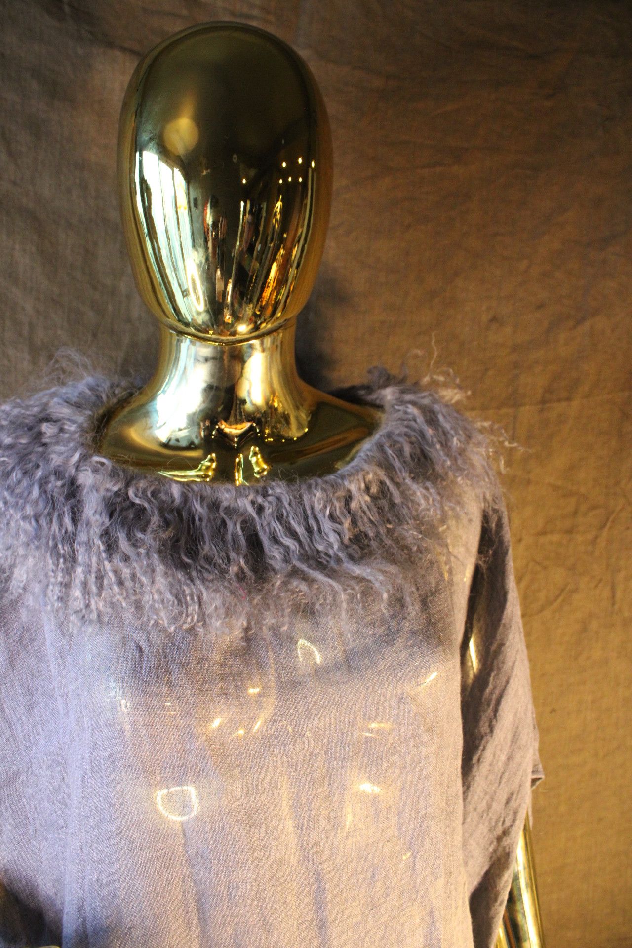 Other Gray linen poncho Real Mongolian fur collar Size US XS / EU 42 / 0 - 6 Thumbnail