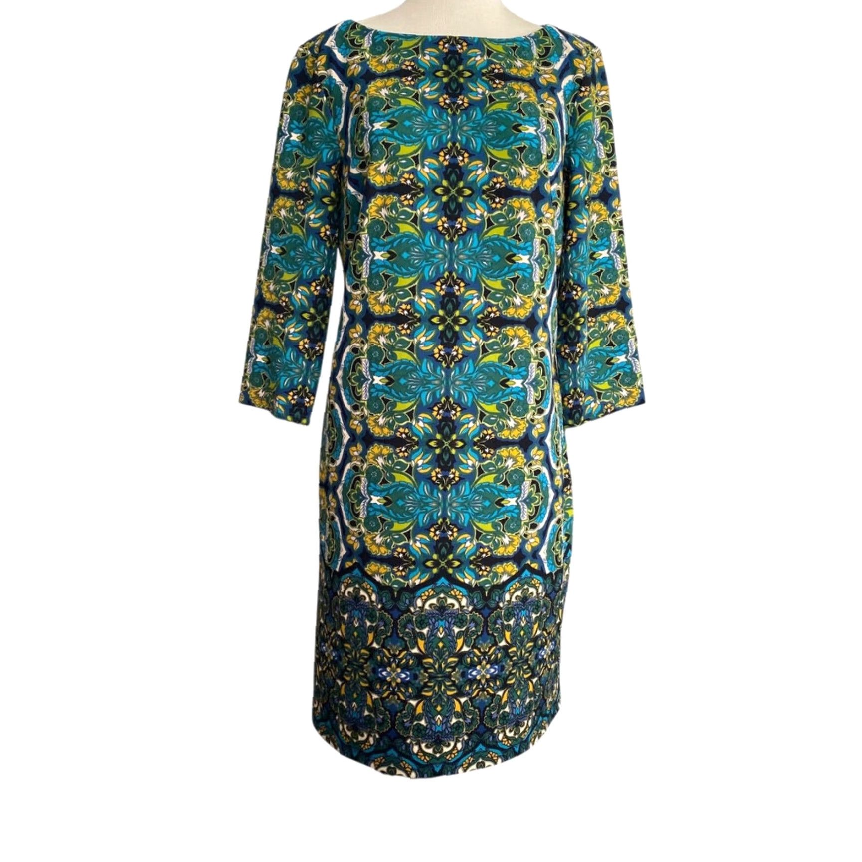 Vintage VINTAGE London Times Dress 3/4 Sleeve Knee Length Paisley Print Blue Size 12 Womens Stretch Size XL / US 12-14 / IT 48-50 - 2 Thumbnail