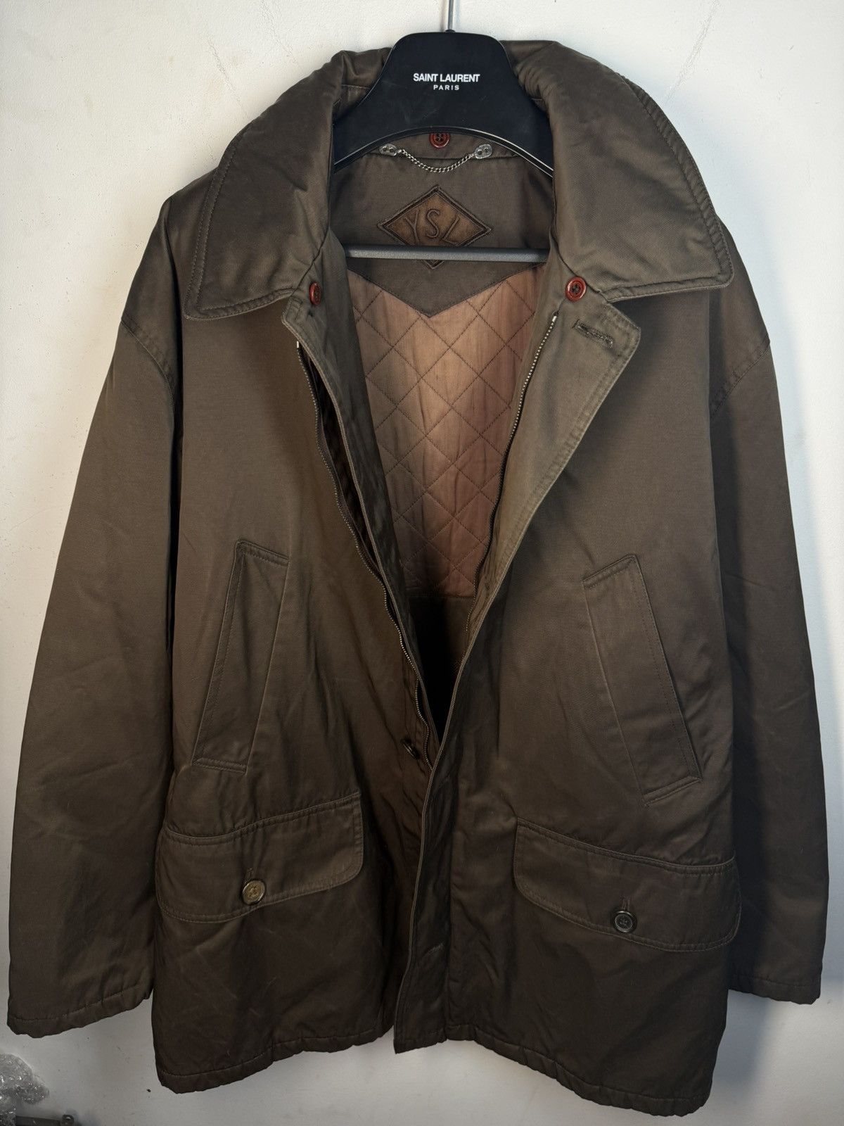 Yves Saint Laurent 90s Warm YSL Jacket Brown Autumn Parka Classic Zip Up Size US XL / EU 56 / 4 - 2 Thumbnail