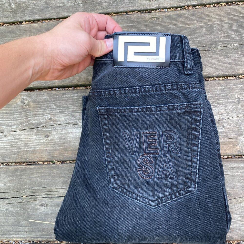 Versace Vintage Versace Embroidered Jeans Size 29 Gray Size US 29 - 2 Thumbnail