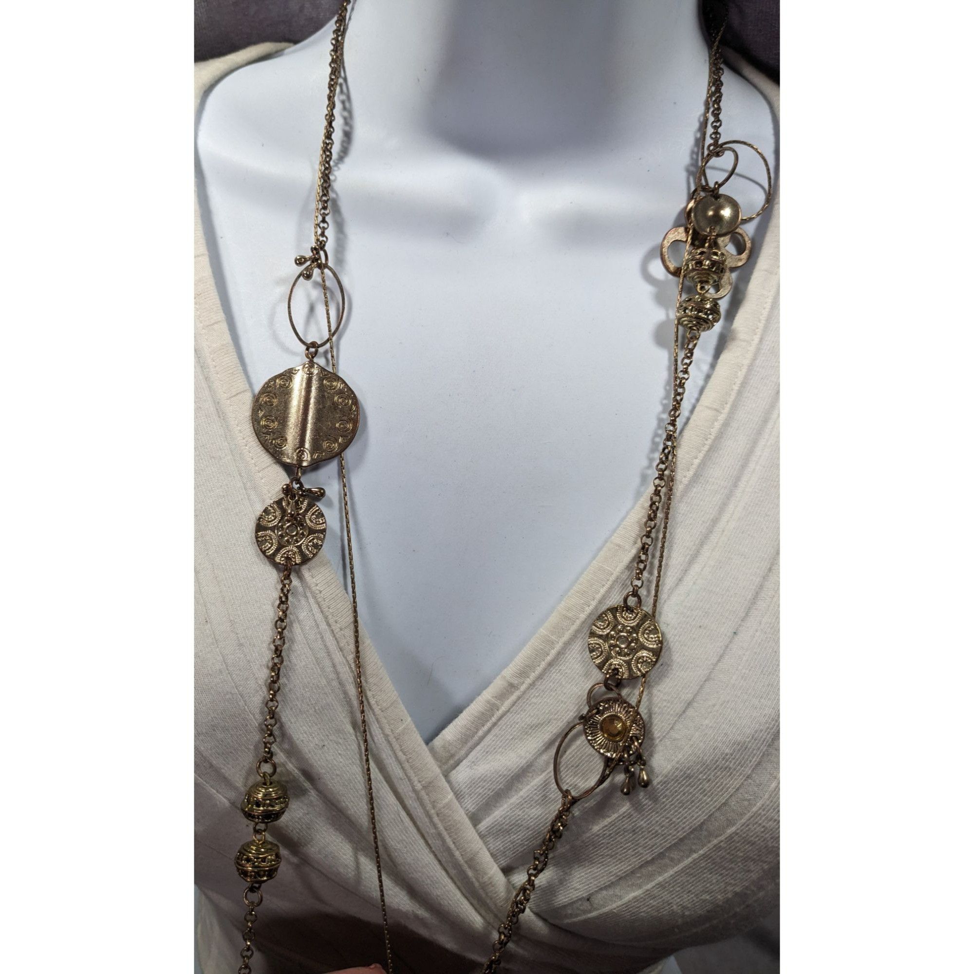 Chicos Chico's Abstract Floral Gold Tone Chain Charm Necklace Size ONE SIZE - 9 Thumbnail