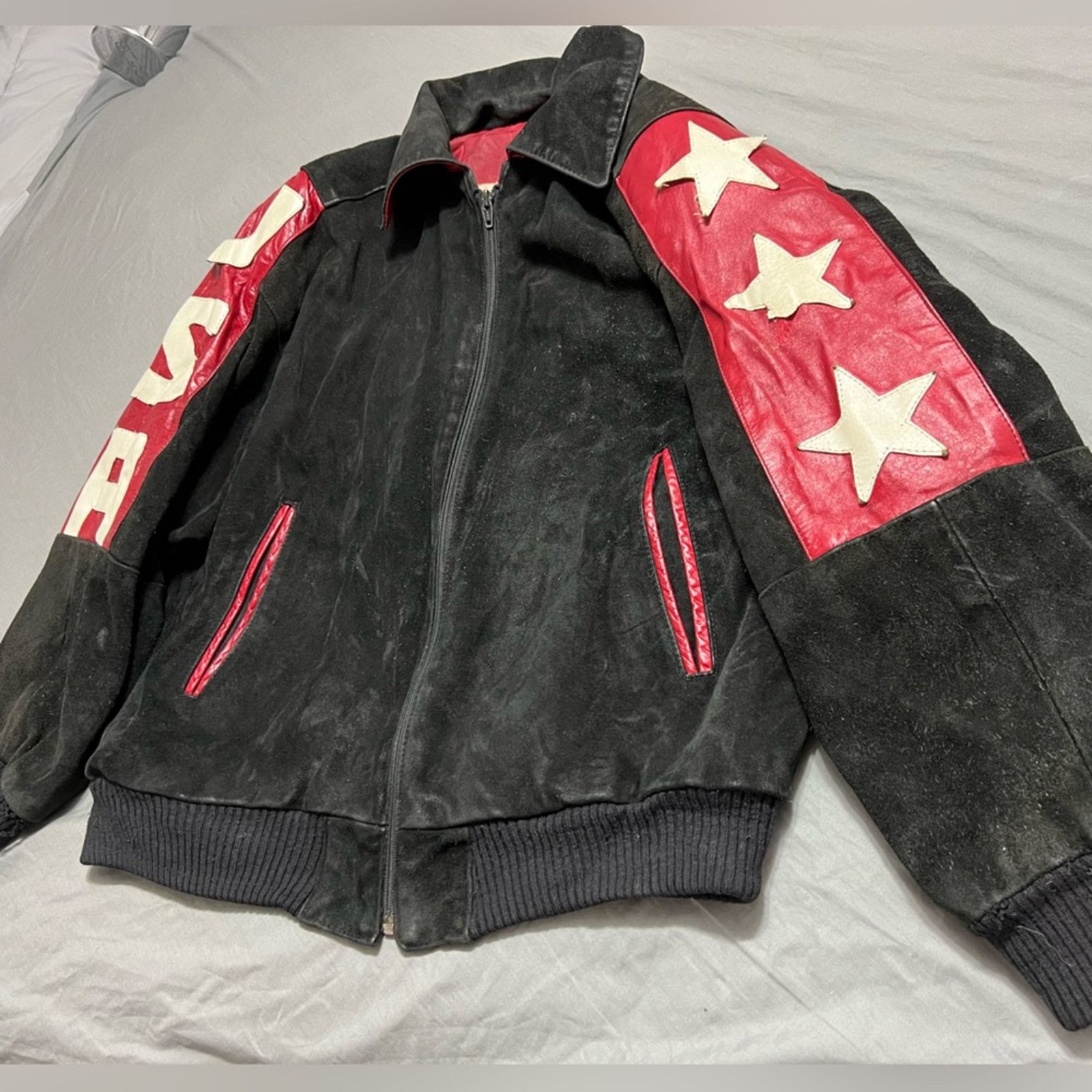 Phoenix Clothing VTG Outerwear By Phoenix USA Flag Suede Leather Jacket USA Size US L / EU 52-54 / 3 - 8 Thumbnail