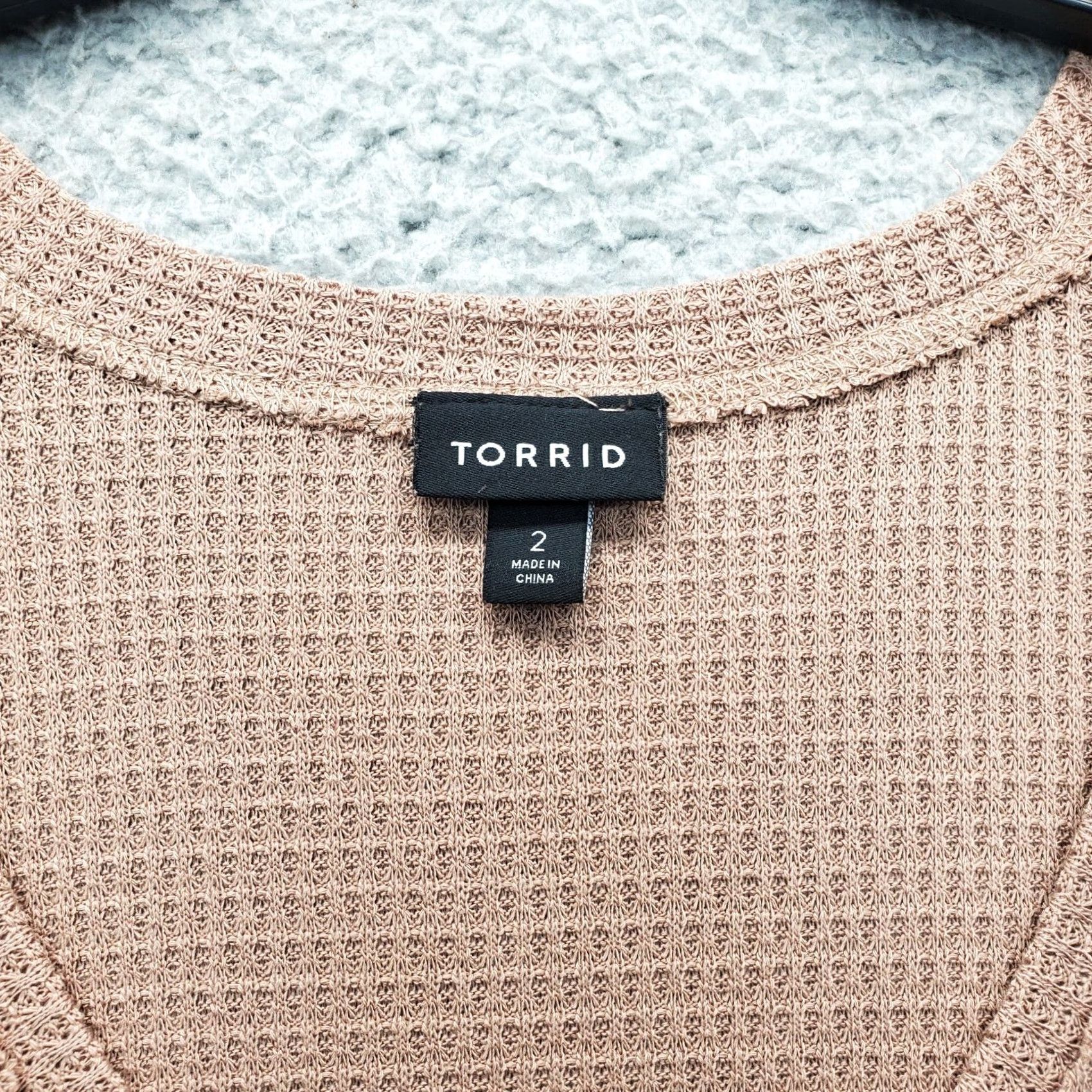 Torrid Torrid Waffle Top Womens Brown V-Neck Long Sleeve Pullover Lined Loose Fit Size 18 Size XXL / US 16-18 / IT 52-54 - 5 Thumbnail