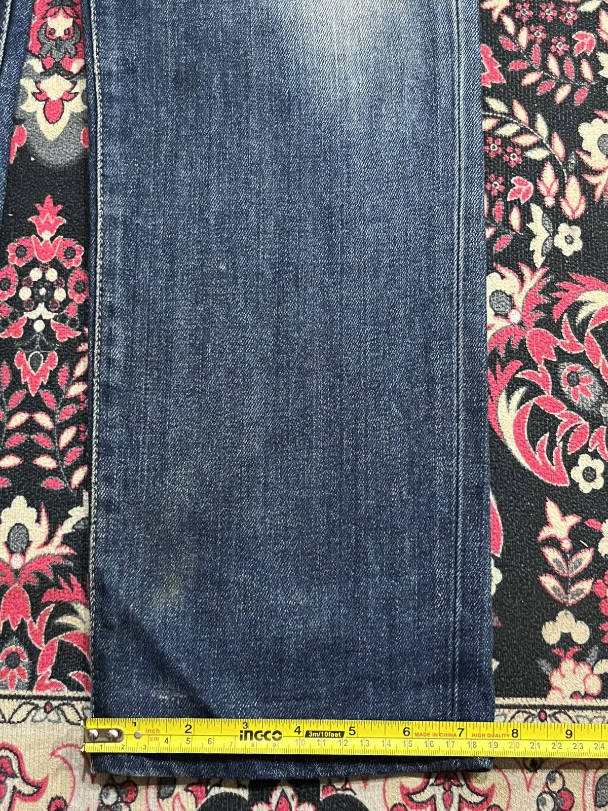 Edwin Edwin 503 Dark Blue Faded Washed Repaired Knee Straight Jean Size US 31 - 16 Thumbnail