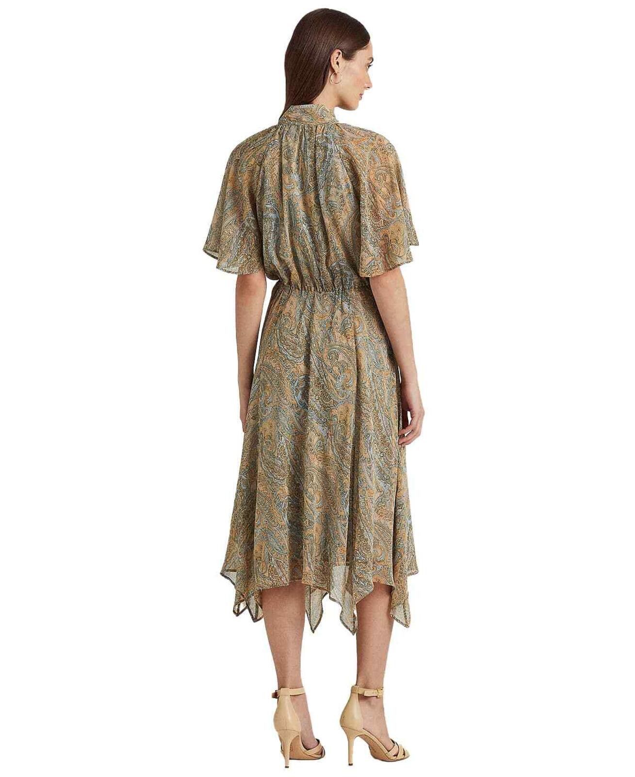 Lauren Ralph Lauren Lauren Ralph Lauren Paisley Crinkle Georgette Tie-Neck Dress Size M / US 6-8 / IT 42-44 - 2 Thumbnail
