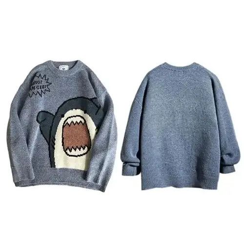 Aran Isles Knitwear × Japanese Brand Sweater Cartoon Shark Print Size US M / EU 48-50 / 2 - 4 Thumbnail