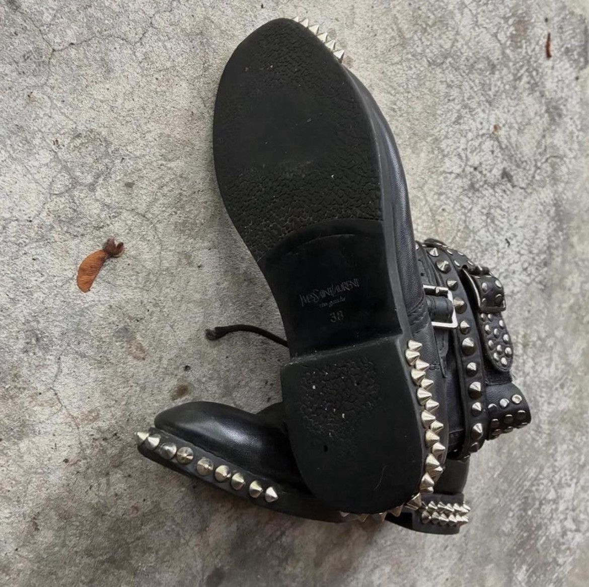 Saint Laurent Paris OG ysl black studded wrap combat boots Size US 8 / IT 38 - 3 Thumbnail