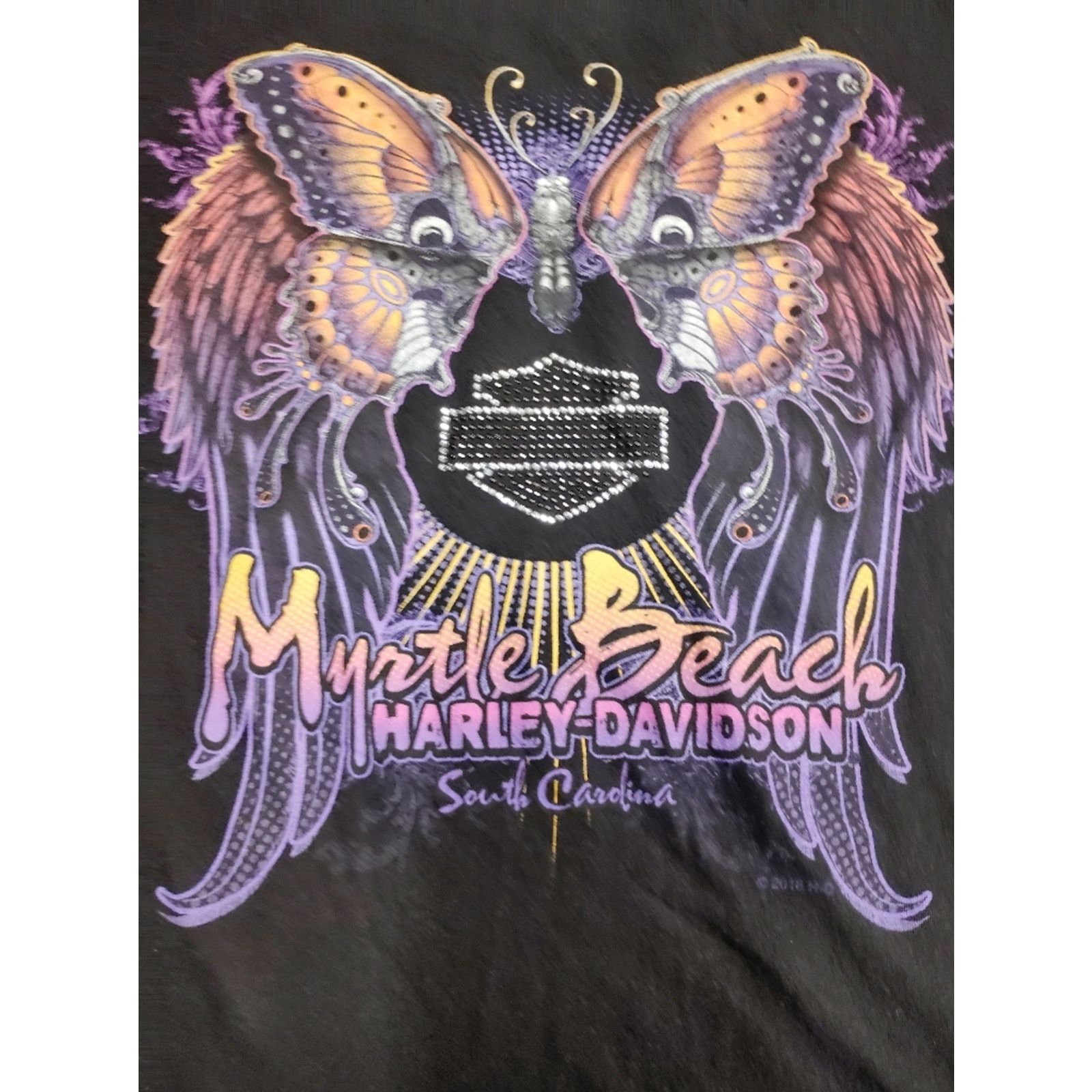 Harley Davidson Harley-Davidson Black V-Neck Cutout Tee with Purple Graphic Size S / US 4 / IT 40 - 7 Thumbnail