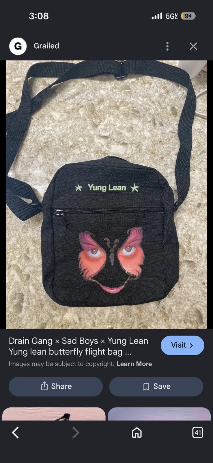 Yung Lean yung lean x draingang x sadboys butterfly flight bag Size ONE SIZE - 6 Thumbnail