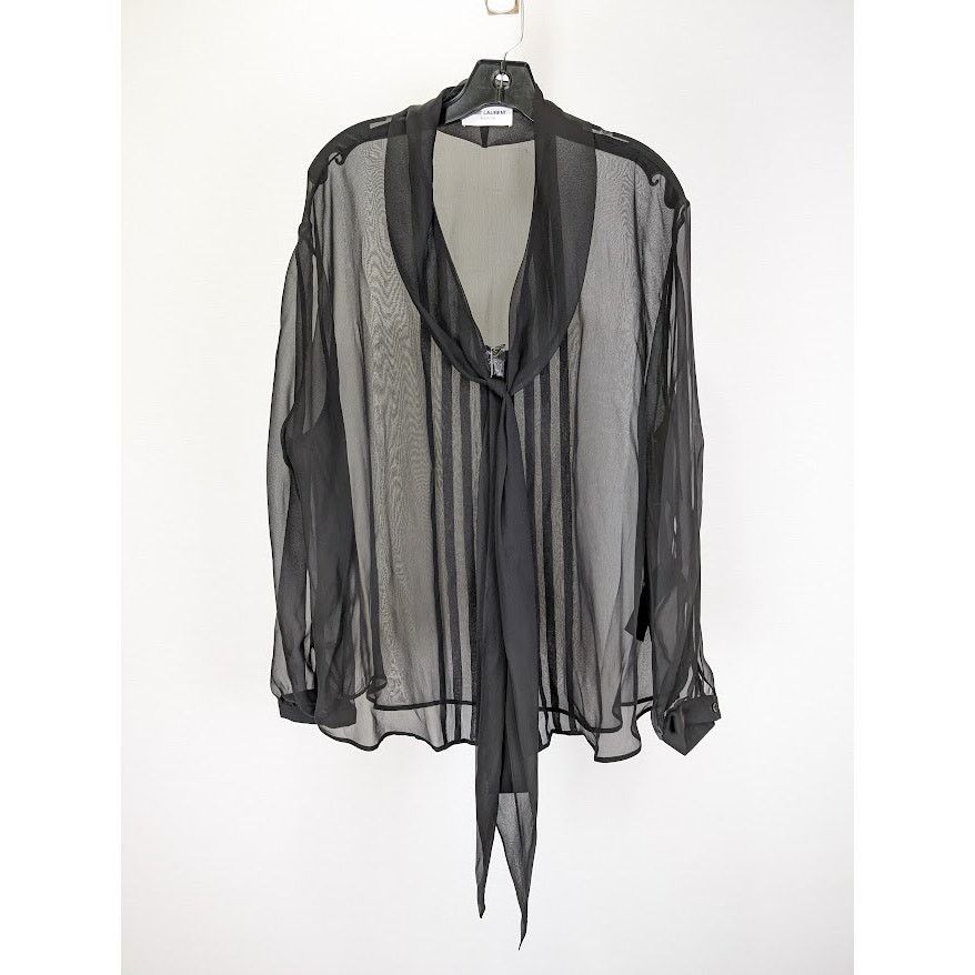 Saint Laurent Paris o1rshd1 Lavallière silk crêpe de chine shirt in Black Size US M / EU 48-50 / 2 - 1 Thumbnail