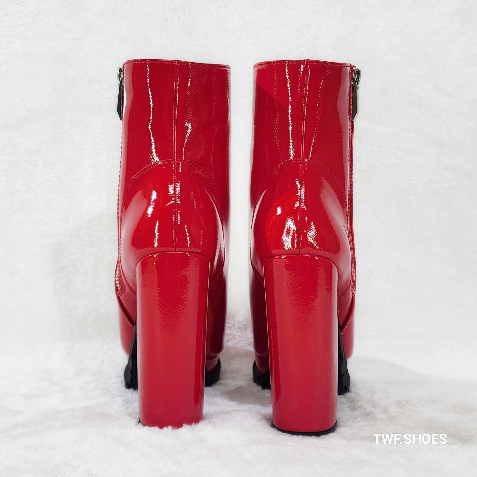 Other Wild Diva Vivian Red Patent Chunky Heel Platform Ankle Boots Size US 9 / IT 39 - 4 Thumbnail