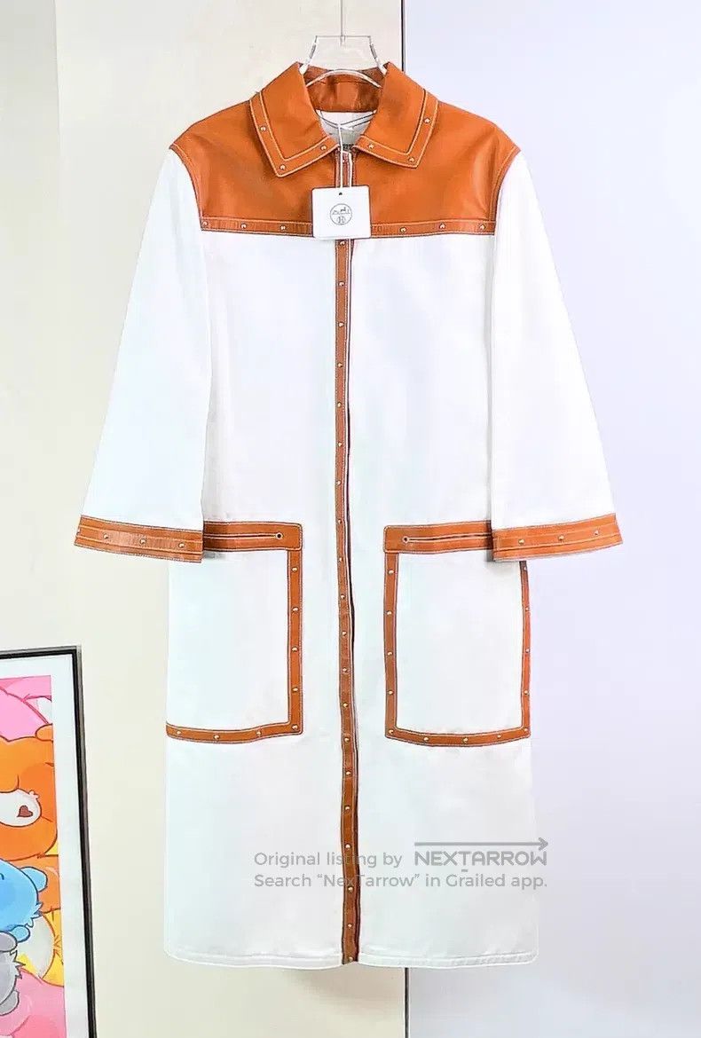 Hermes Hermes Color-Blocked Cotton Leather Coat Size XXS / US 00 / IT 34 - 2 Thumbnail