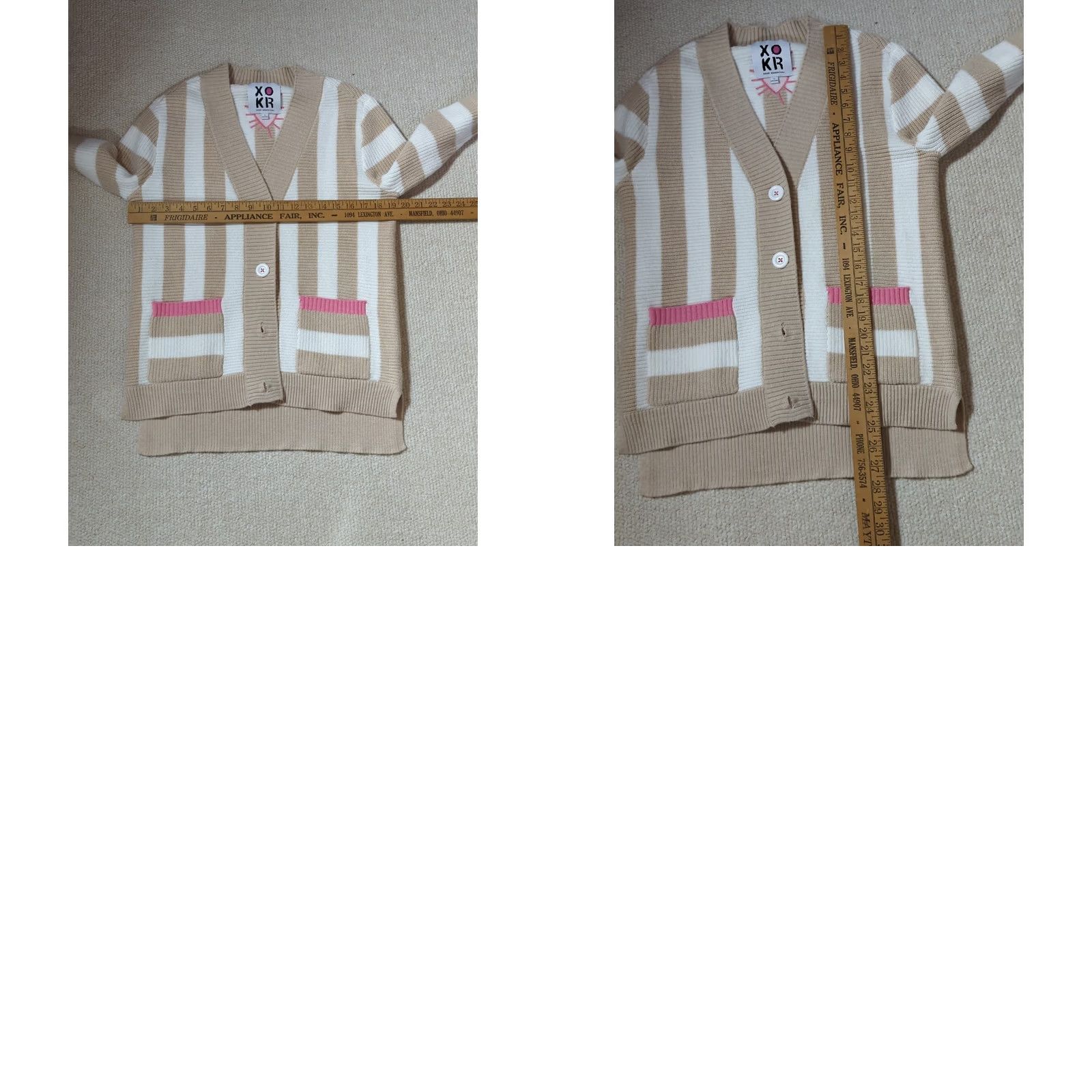 Vintage Kerri Rosenthal Knit Heart Patch Beige/Tan Striped Cardigan Small Size S / US 4 / IT 40 - 9 Thumbnail
