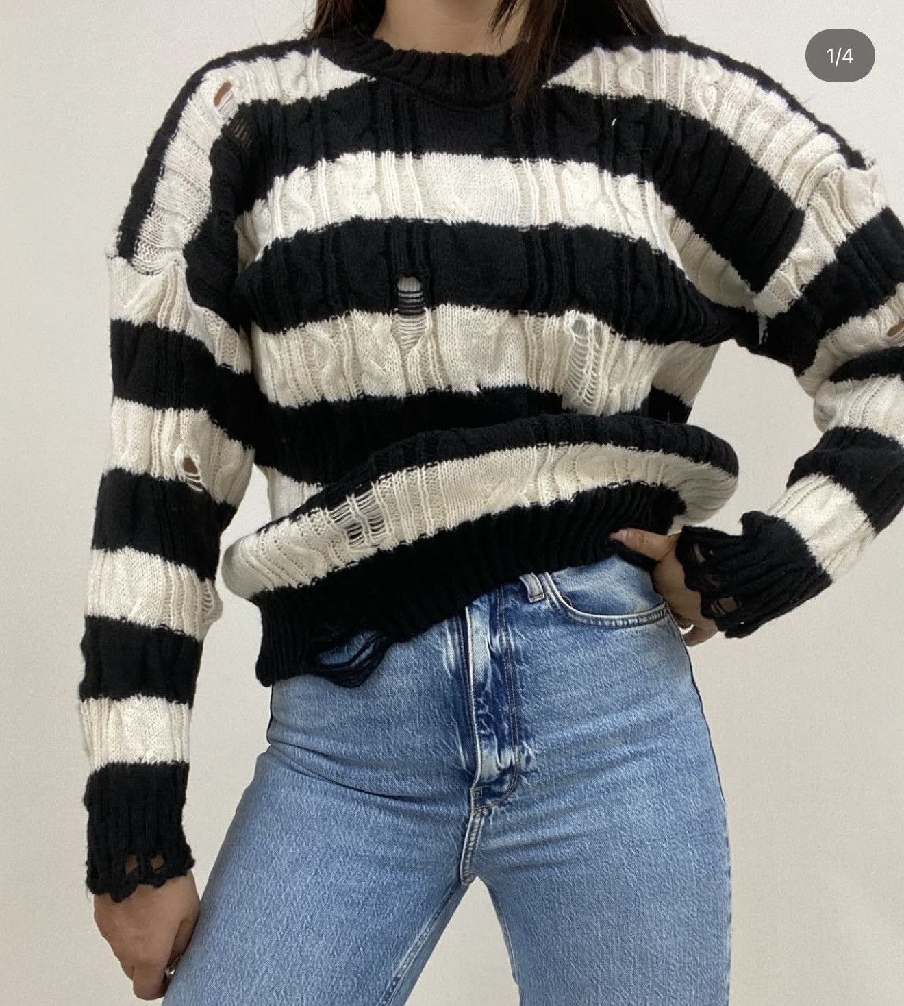 Japanese Brand Distressed Grunge Mohair Knit Stripe Size US L / EU 52-54 / 3 - 2 Thumbnail