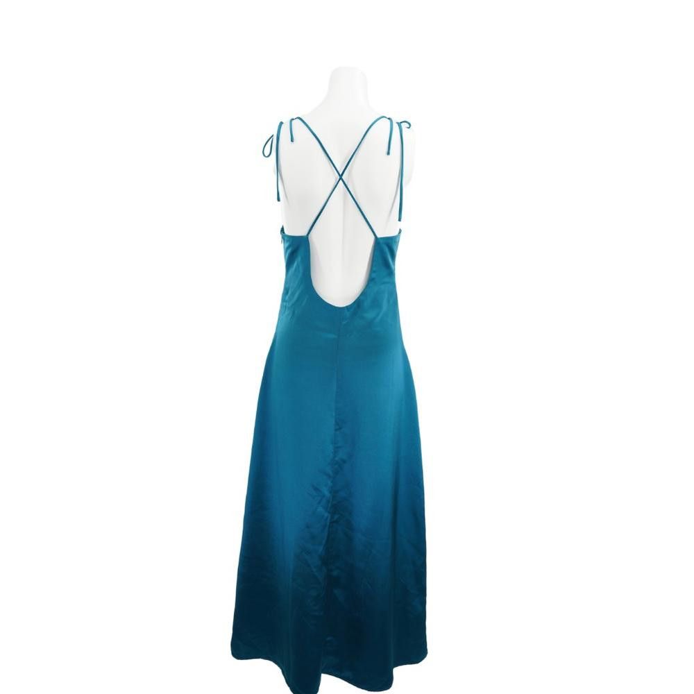 Designer Jason Wu Teal Satin Halter Midi Dress Size M Size M / US 6-8 / IT 42-44 - 5 Thumbnail