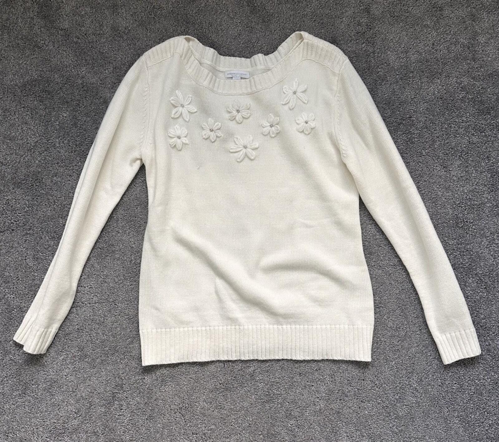 Other New York & Company Sweater Women Knit Flowers White Large Size L / US 10 / IT 46 - 1 Thumbnail