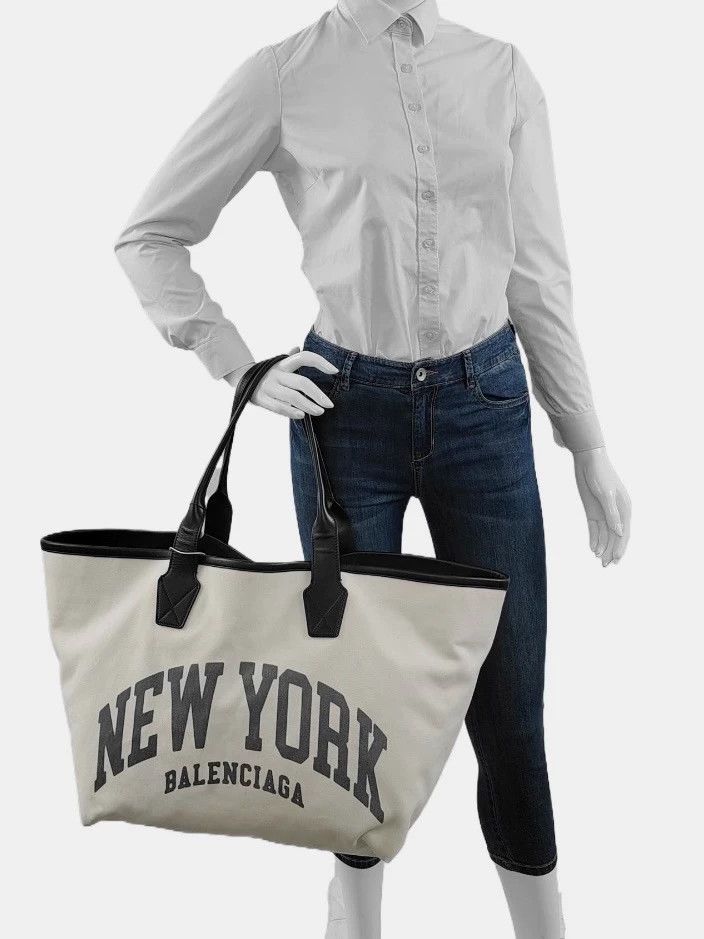 Balenciaga Balenciaga Jumbo NY Logo Canvas Leather Tote Black Size ONE SIZE - 6 Thumbnail