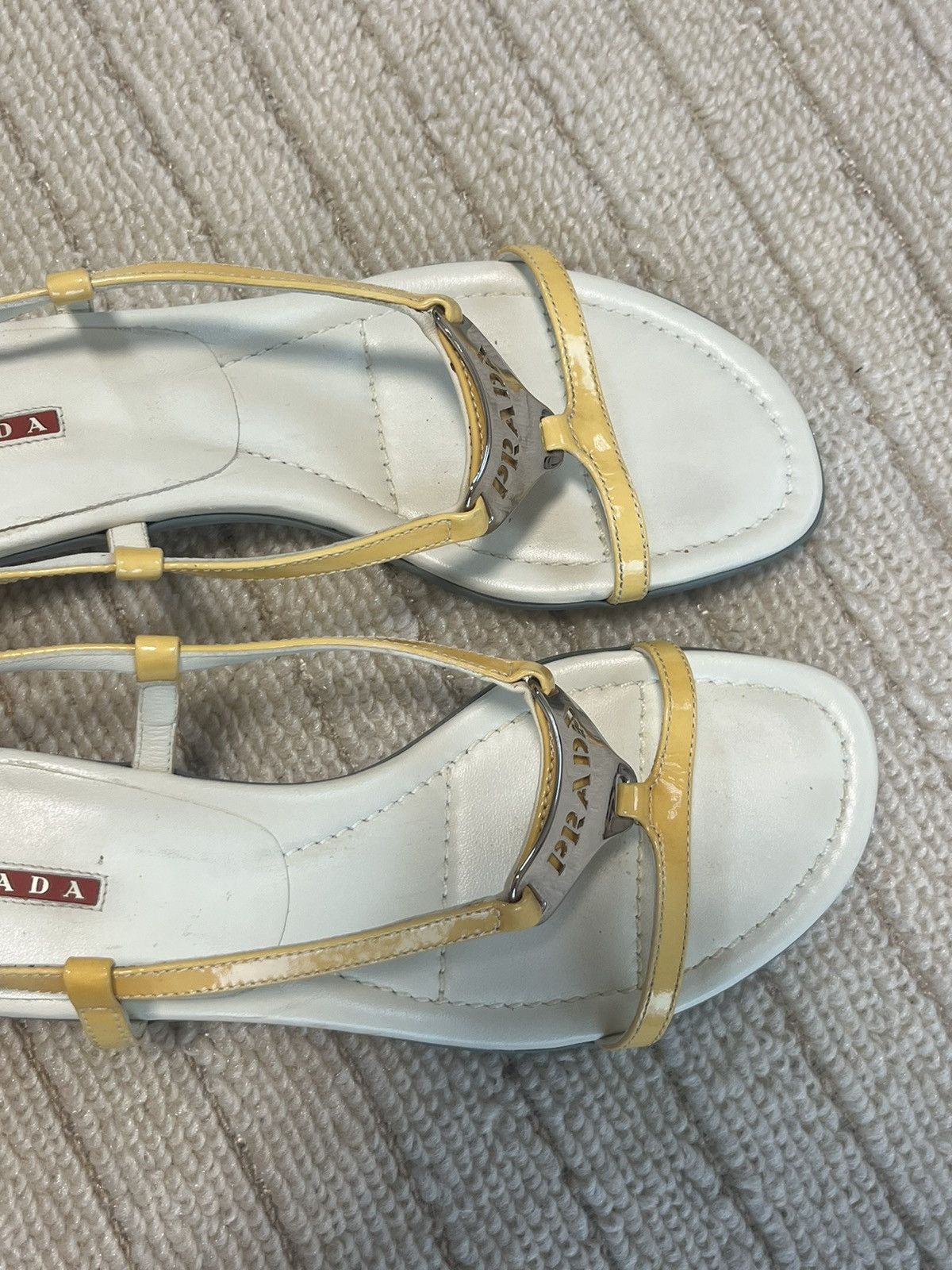 Prada Prada yellow kitten heel with silver plate Size US 6 / IT 36 - 7 Thumbnail
