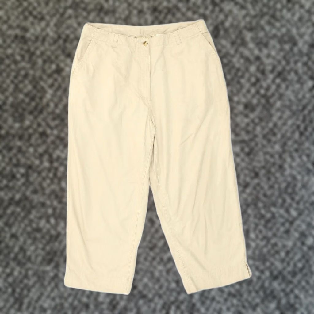 Vintage L.L.BEAN Womens Crop Chino Trousers Beige Cotton US 16 2XL W34 L24 Size 40" / US 18 - 1 Thumbnail