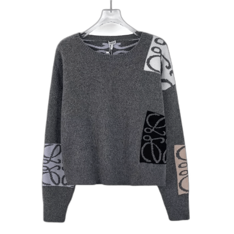 Loewe Gray Logo Print Wool Sweater with Long Sleeves Size US S / EU 44-46 / 1 - 1 Thumbnail