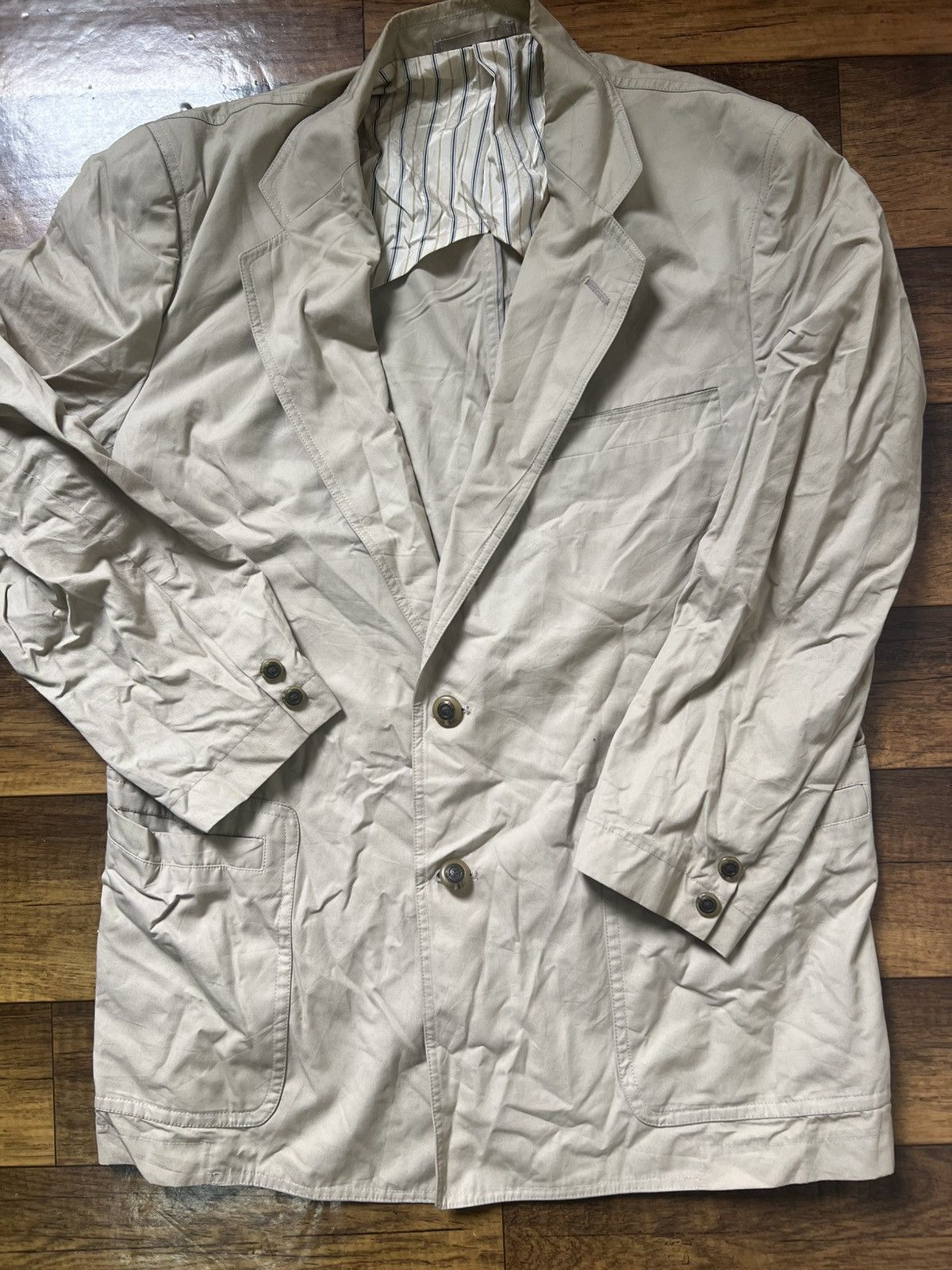 Burberry Vintage Burberry's Cotton Twill Blazer Jacket Beigepit 22.5’ Size US M / EU 48-50 / 2 - 1 Thumbnail