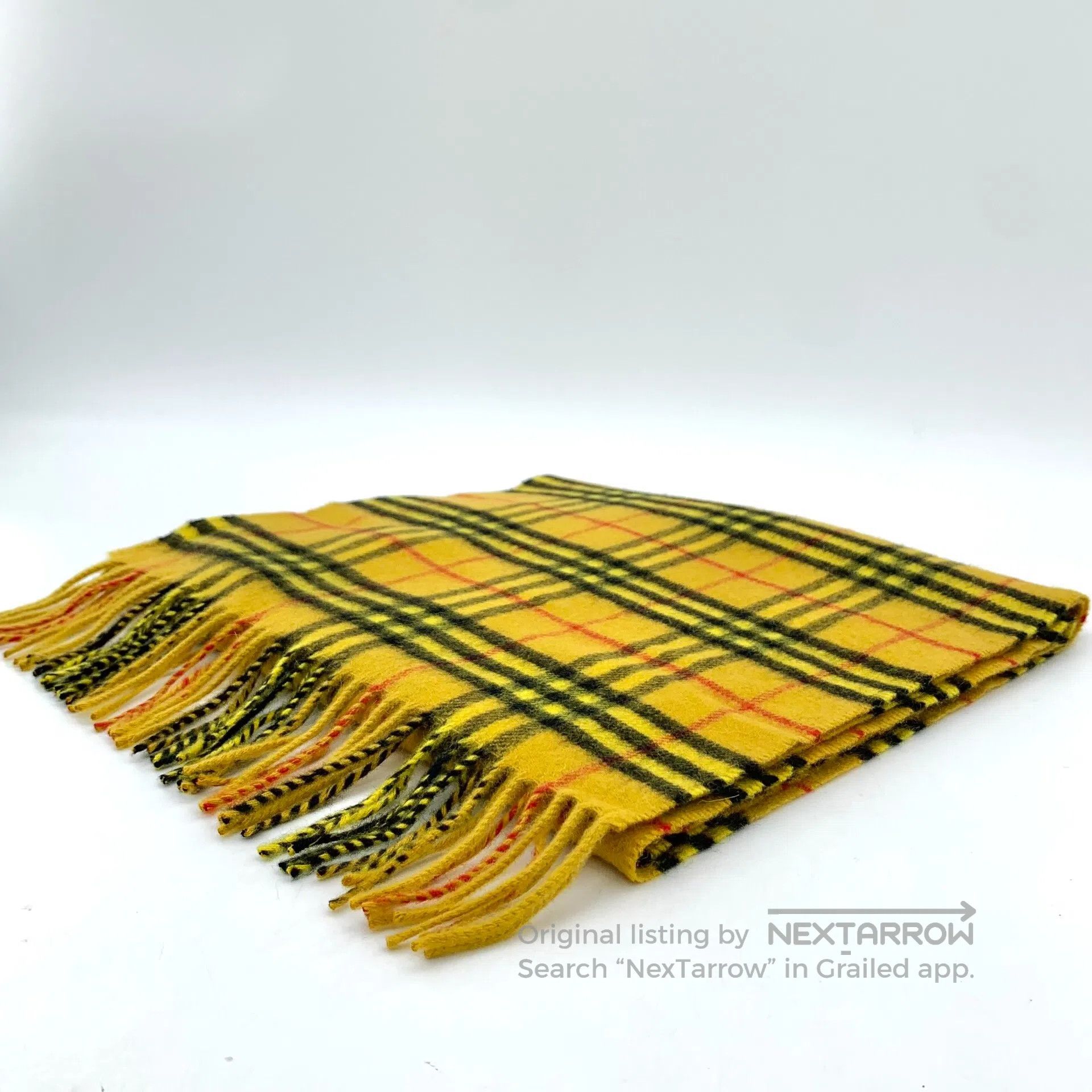 Burberry Burberry Yellow Plaid Cashmere Fringe Scarf| Size ONE SIZE - 2 Thumbnail