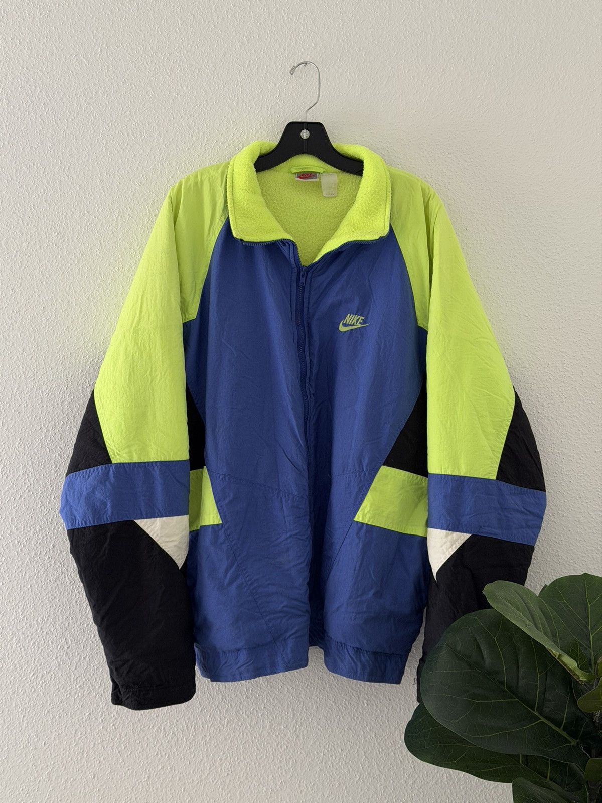 Nike Vintage 90s Nike Fleece Lined Jacket Blue Neon Green Size XL Size US XL / EU 56 / 4 - 2 Thumbnail
