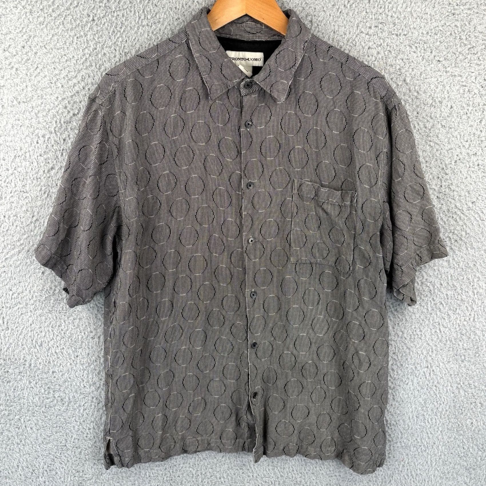Pronto Uomo Pronto Uomo Silk Shirt Mens XL Gray Short Sleeve Button-Up Geometric Casual Shirt Size US XL / EU 56 / 4 - 2 Thumbnail