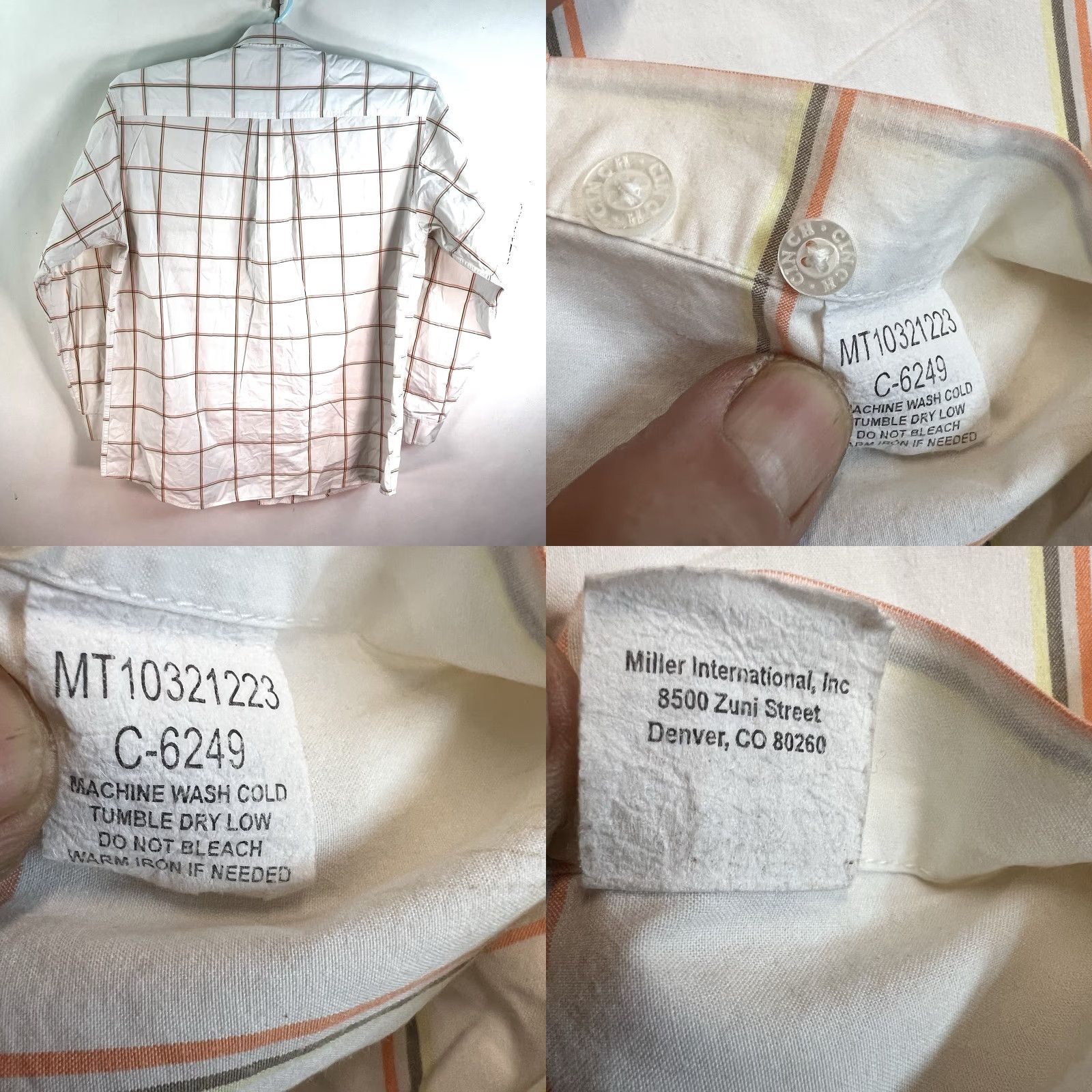 Vintage Cinch Western Wear Checked Long Sleeve Button-Down Shirt Mens XL White/Orange Pattern Cotton BC-Brand Sportsman Theme Western Men Shirt Size US XL / EU 56 / 4 - 8 Thumbnail