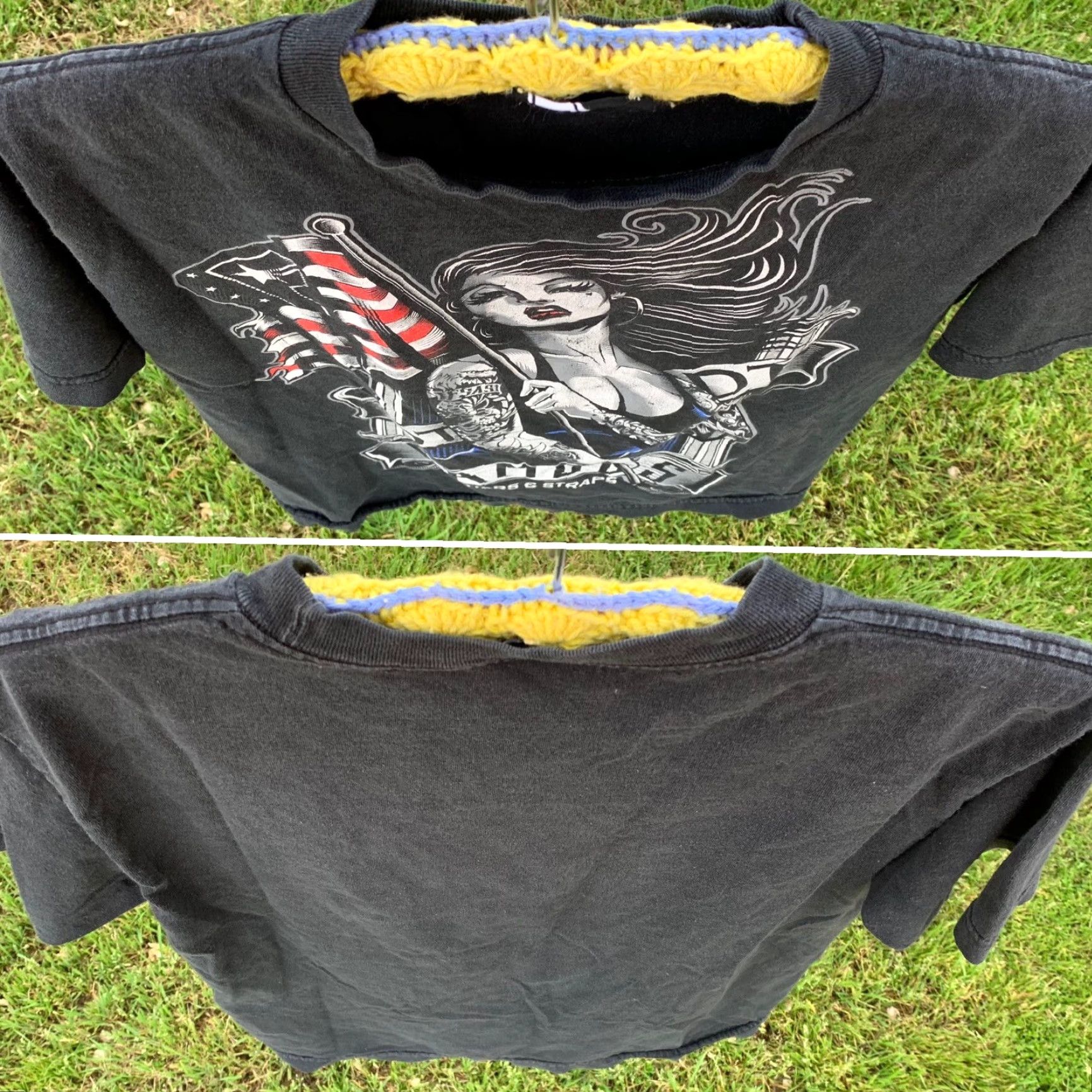 Vintage Famous Stars & Straps T-Shirt M Black Cotton Graphic Print Tattooed Woman Flag American Tattooed Woman Lady Female 1990s 80s? Size US M / EU 48-50 / 2 - 7 Thumbnail