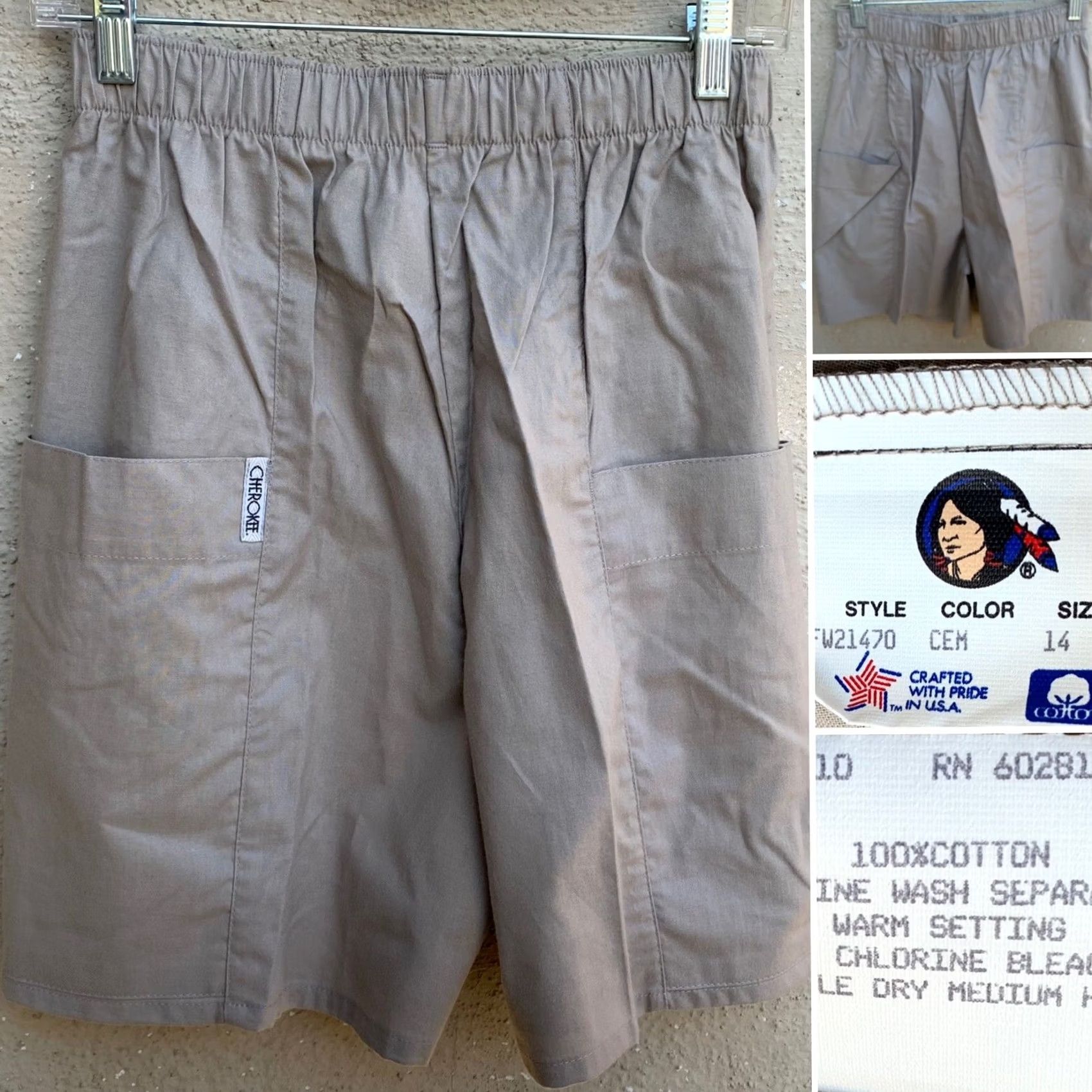 Cherokee VINTAGE Cherokee Shorts High Waist Big Side Pockets khaki 80s 1980s Size 14 Beige Cotton Women Casual Pockets 80s Style FW21470 Mens Womens Girls Boys Size 36" / US 14 / IT 50 - 4 Thumbnail