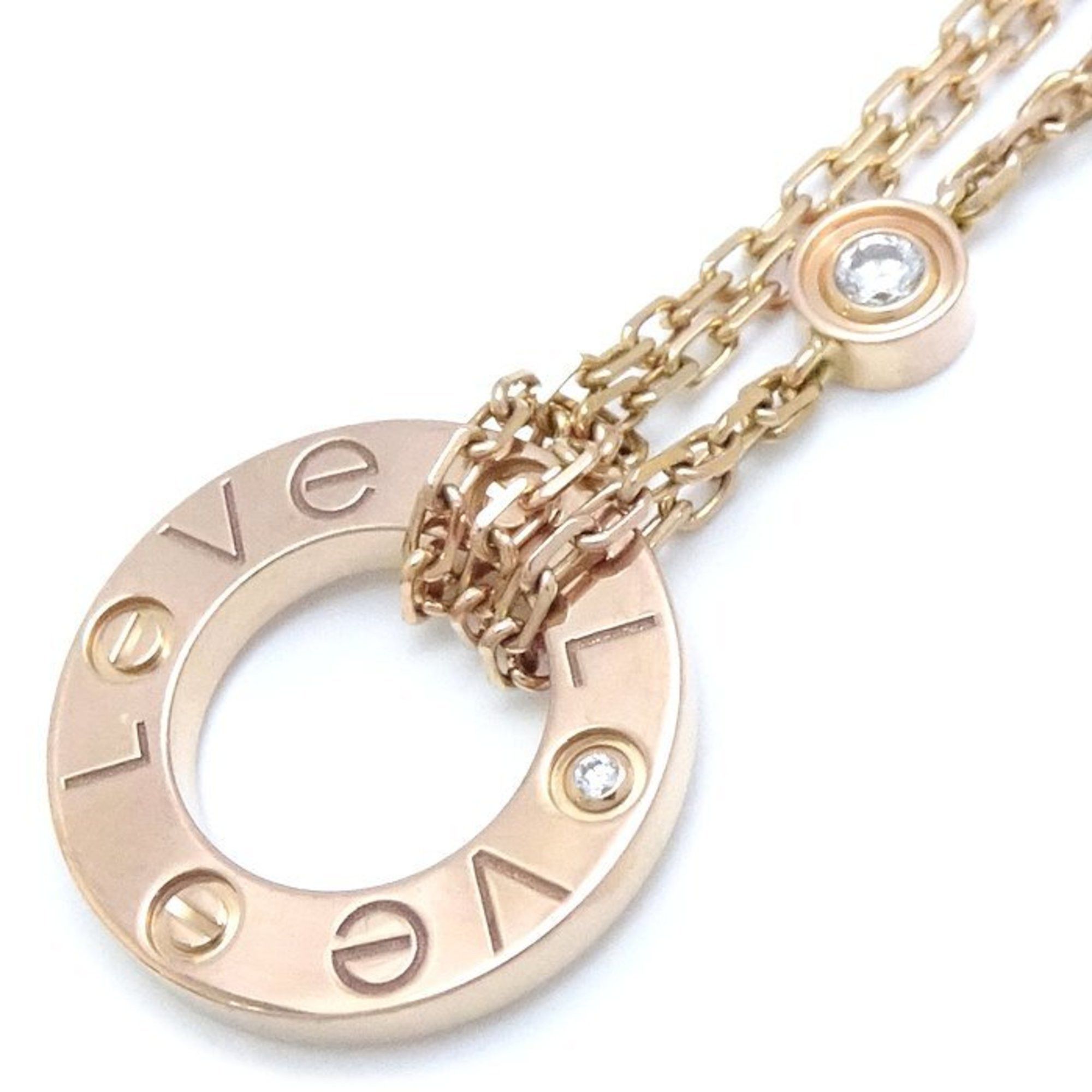 image of Cartier Love Circle Necklace 2P Diamond K18Pg Pink Gold 291774, Women's