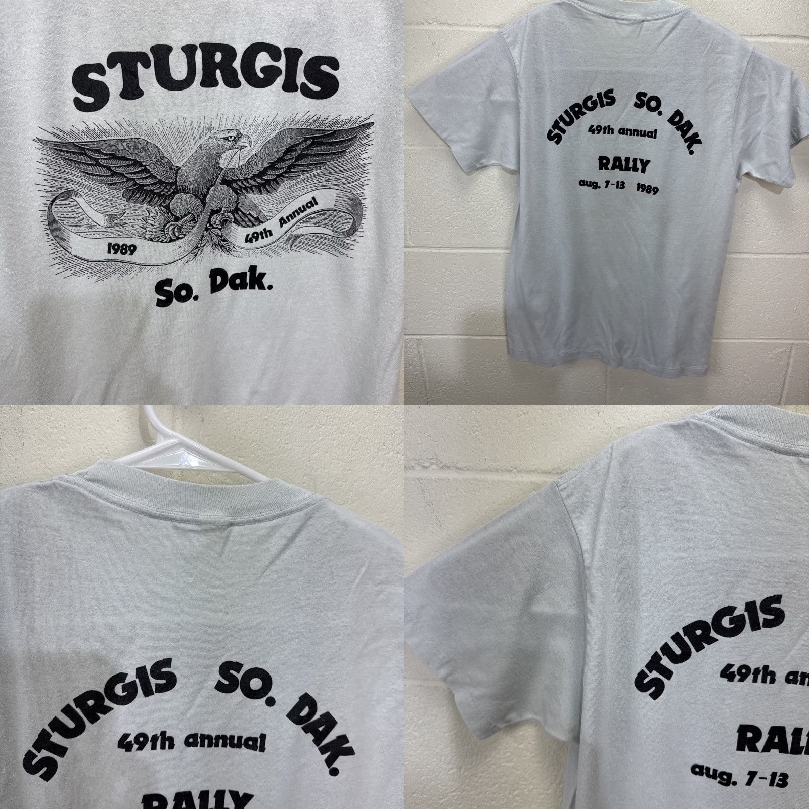 Vintage VINTAGE 1989 Sturgis Motorcycle Rally T-Shirt Small Gray Graphic Print Eagle Mens Size US S / EU 44-46 / 1 - 8 Thumbnail
