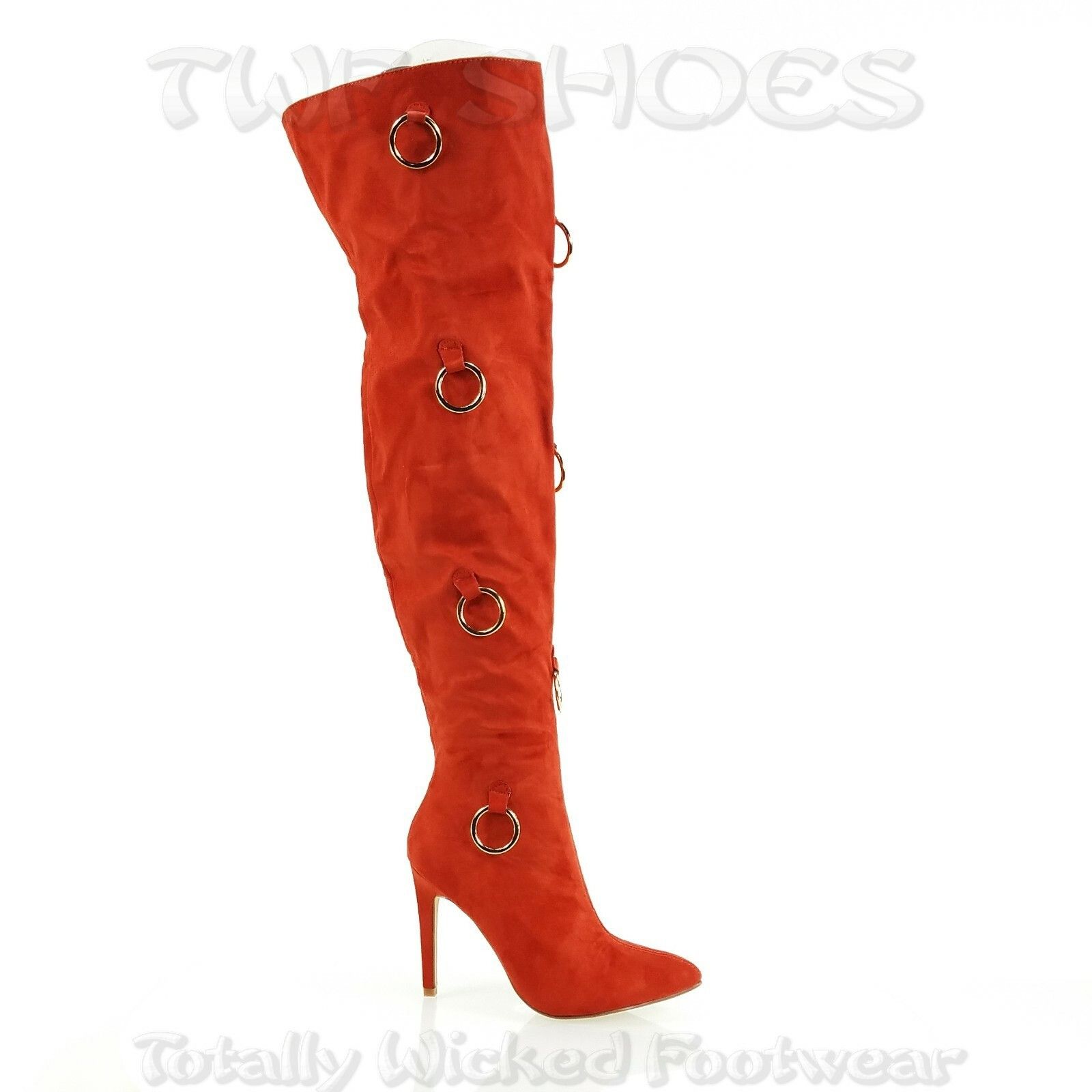 Other CR Gigi 68 Rust Red OTK Thigh Boot 4.5" High Heel Gold Bull Size US 6.5 / IT 36.5 - 1 Thumbnail