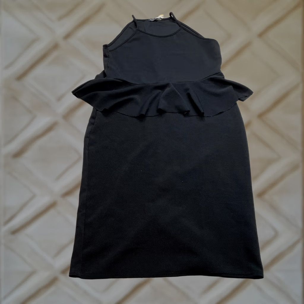 Boohoo Boohoo Shift Dress Womens Black Midi Sleeveless Ruffle Tier Waist Polyester 14 Size XL / US 12-14 / IT 48-50 - 1 Thumbnail