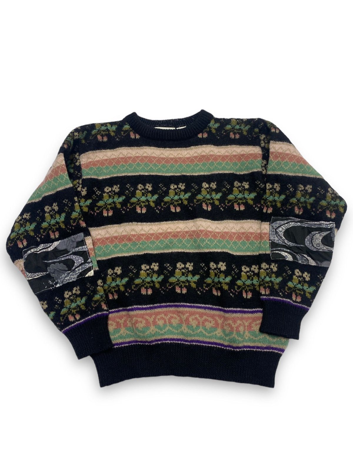 80s Vintage Fun Knitz Wool Crazy Pattern Flowers Sweater