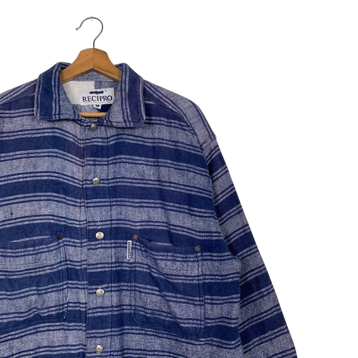 Vintage 90's RECIPRO Blue Stiped Flannel Jacket #2779-C125 Size US L / EU 52-54 / 3 - 4 Thumbnail