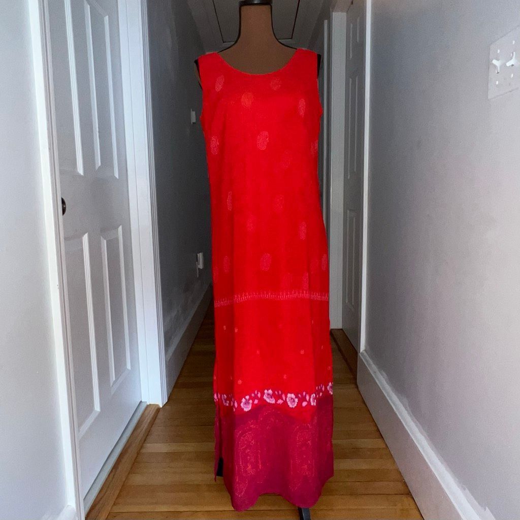 Vintage A Wild Thyme Vintage Sheer Patterned Boho Overlay Maxi Dress Red Boho, Women’s 6 Size M / US 6-8 / IT 42-44 - 2 Thumbnail