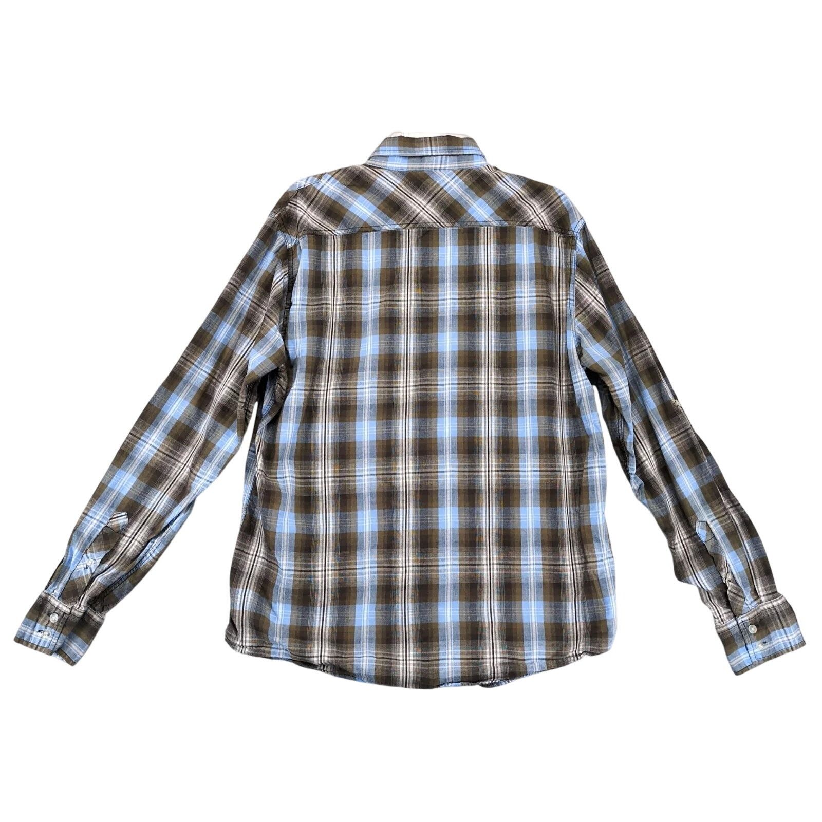 Carbon Carbon Blue Brown Plaid Cotton Button Up Shirt Men's L Size US L / EU 52-54 / 3 - 2 Thumbnail