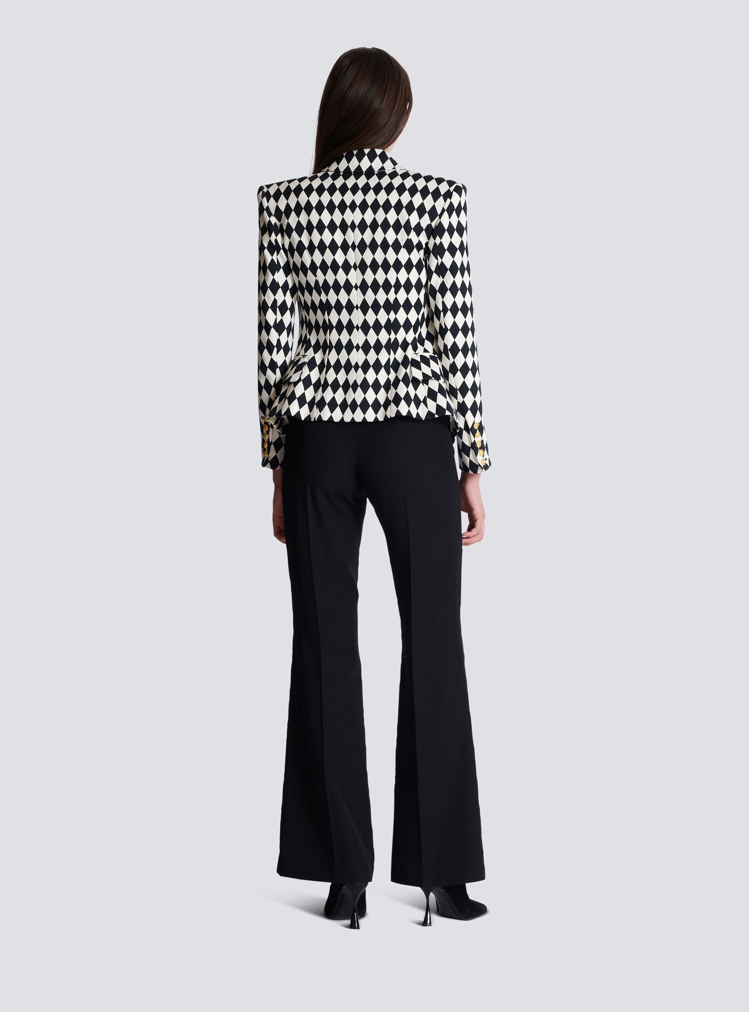 Balmain o1s1wg110825 Cotton Diamond Print Blazer in Black/White Size XL / US 12-14 / IT 48-50 - 4 Thumbnail