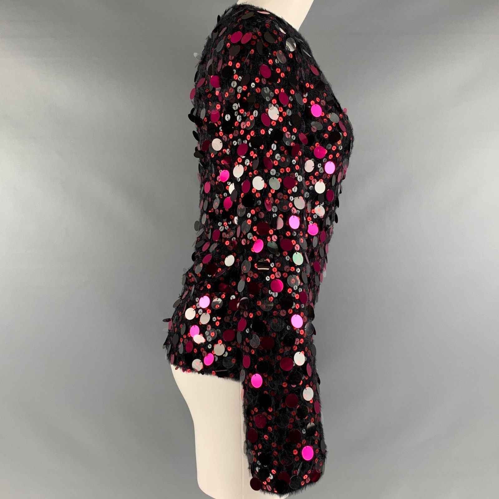 Emporio Armani EMPORIO ARMANI Black Pink Knit Payettes Crew Neck Pullover Size S / US 4 / IT 40 - 3 Thumbnail