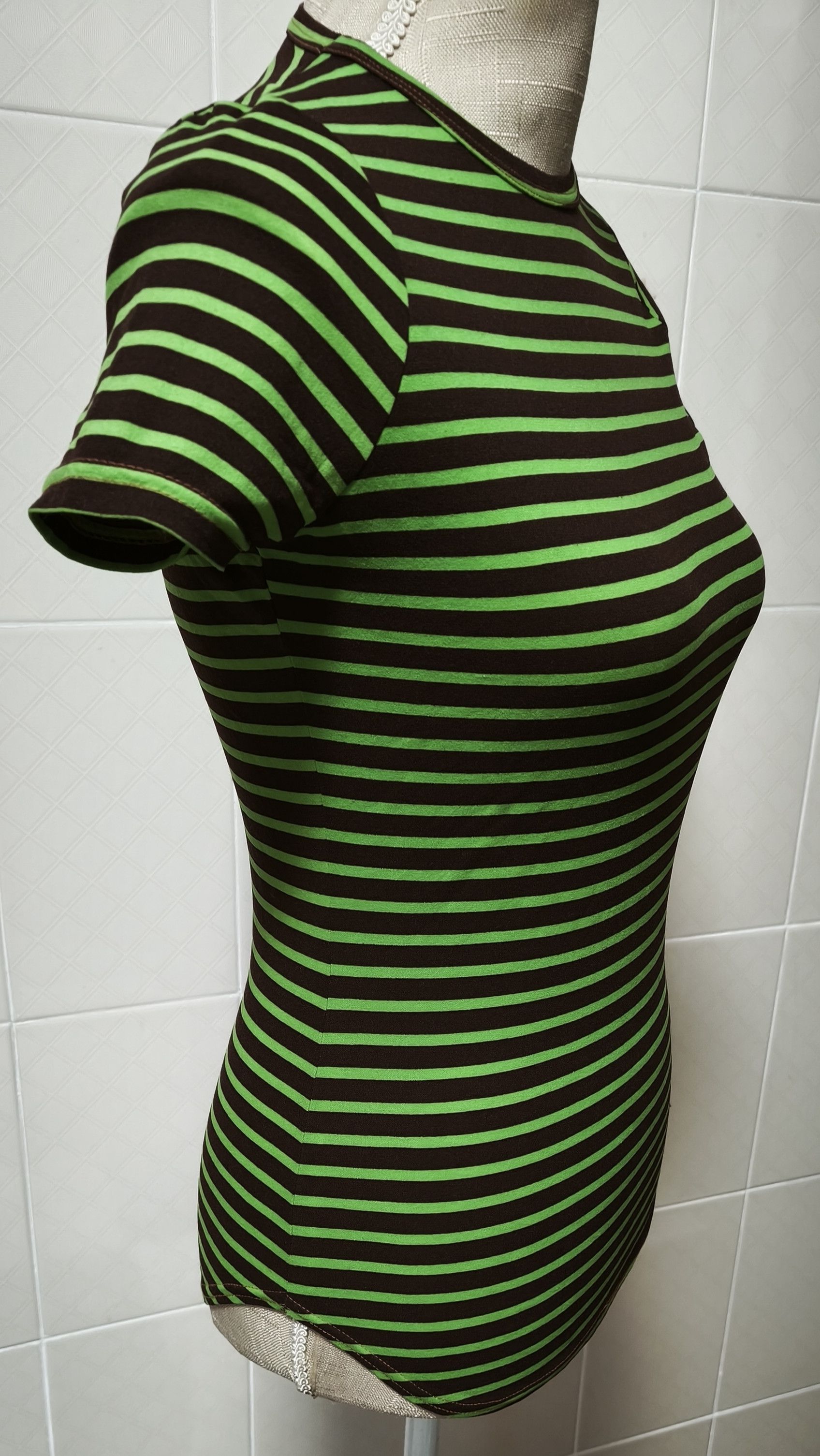 Jean Paul Gaultier Year: 1997 - Green and dark Brown stripes top Size S / US 4 / IT 40 - 4 Thumbnail